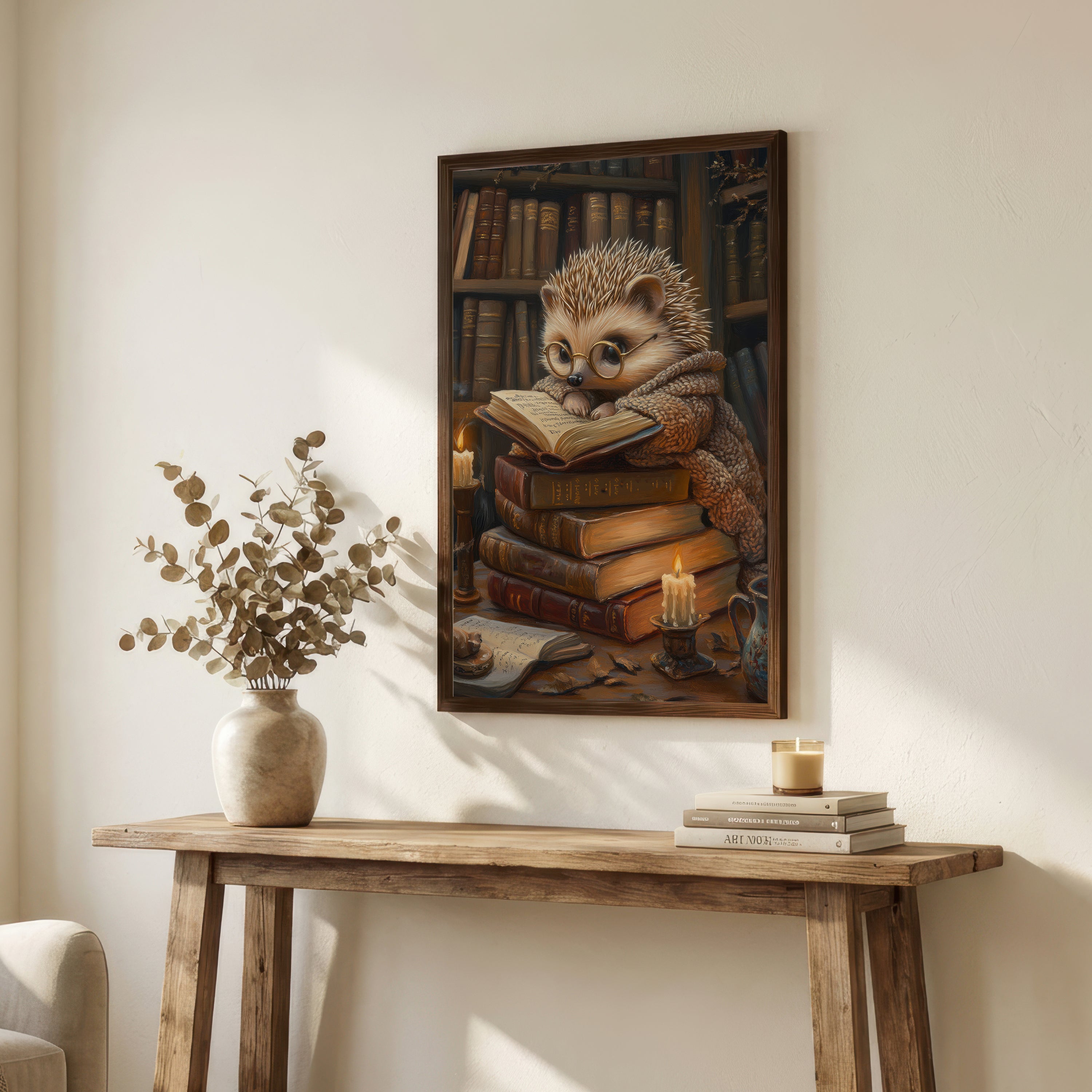 Hedgehog Scholar Dark Academia Art Print