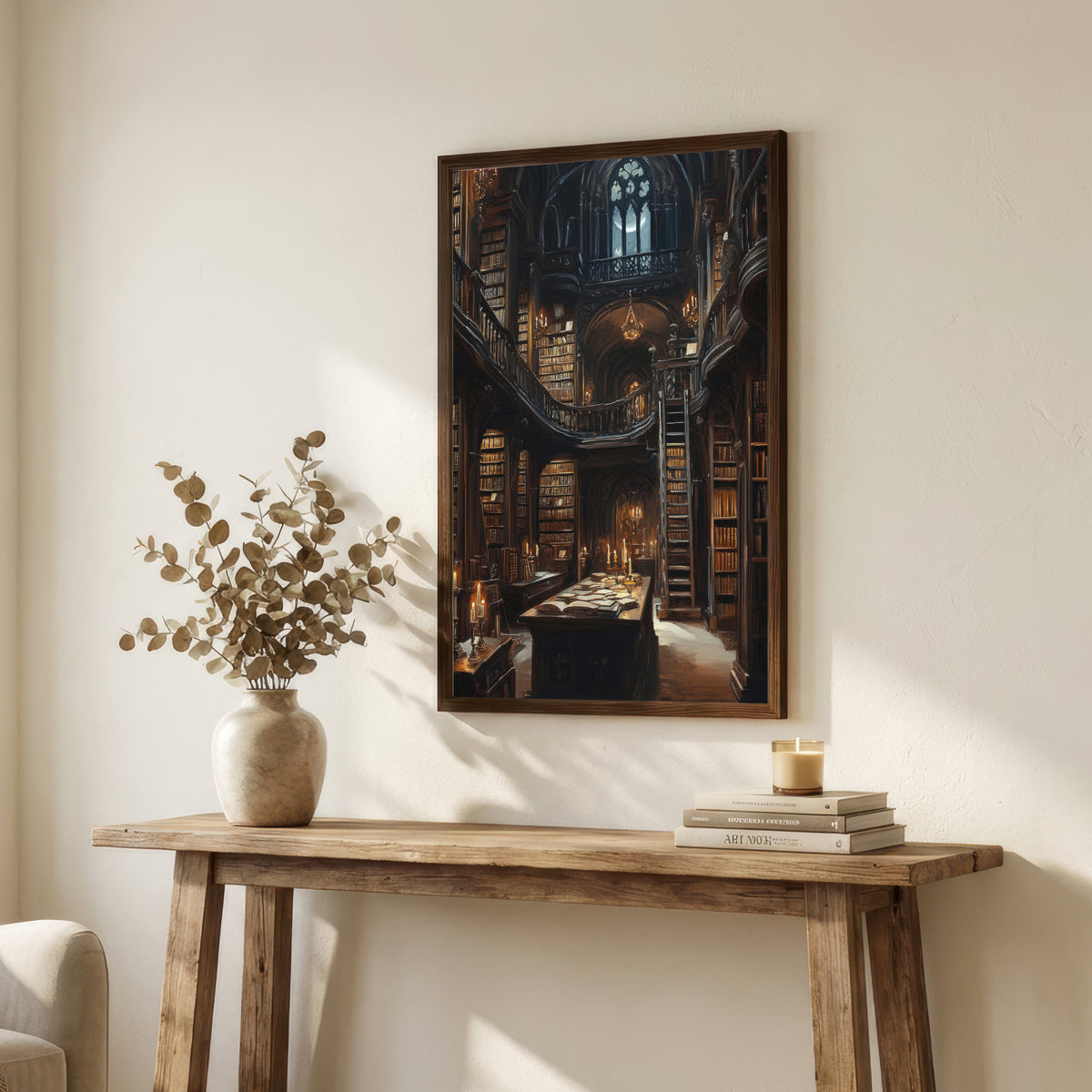 Gothic Candlelit Library Art Print