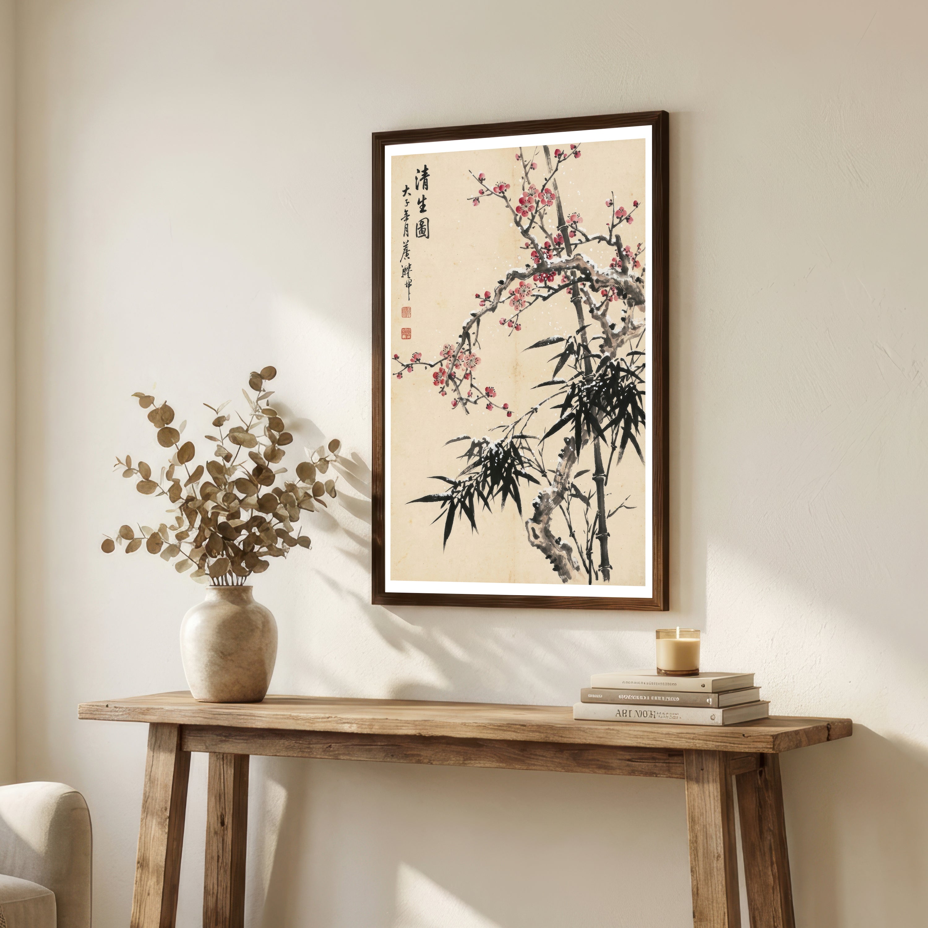 Plum Blossom and Bamboo Ink Art Print