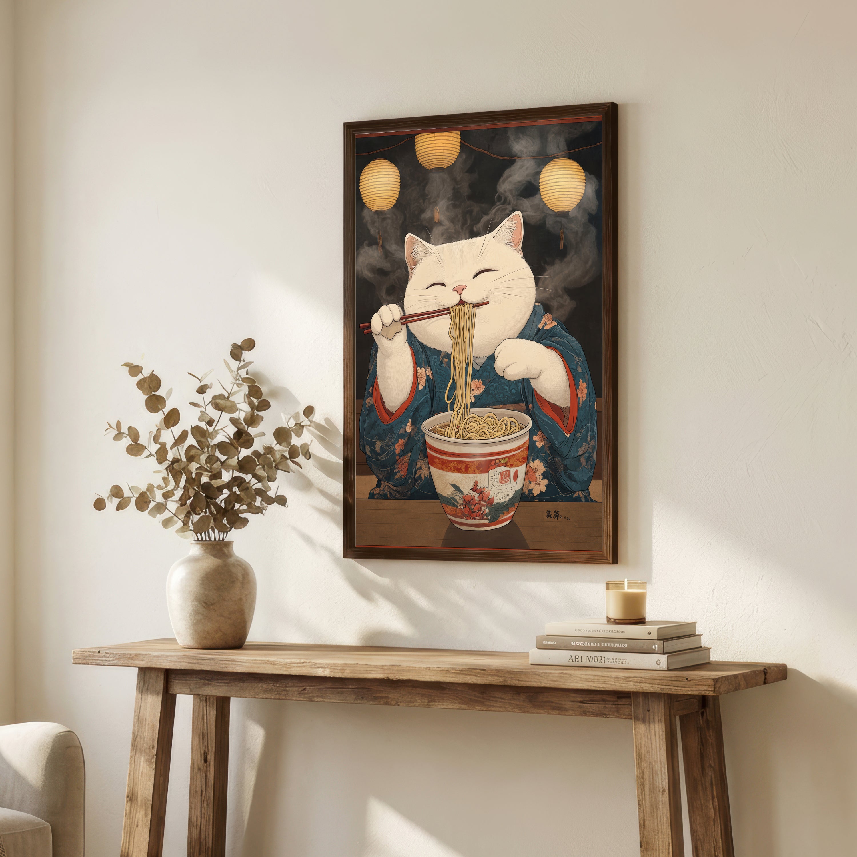 Japanese Cat Ramen Art Print