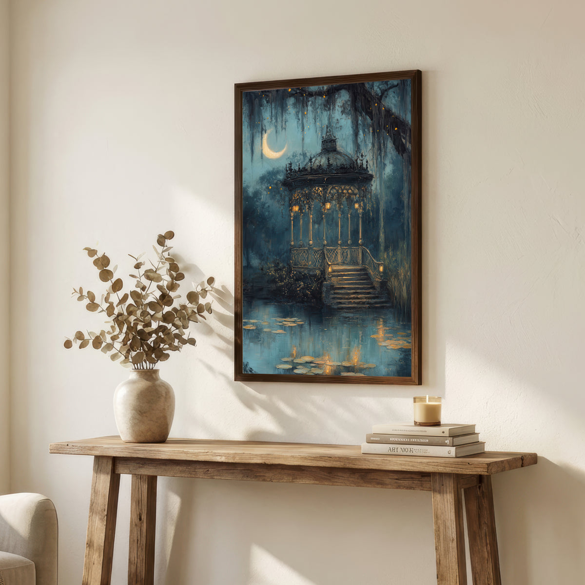 Moonlit Garden Pavilion Art Print