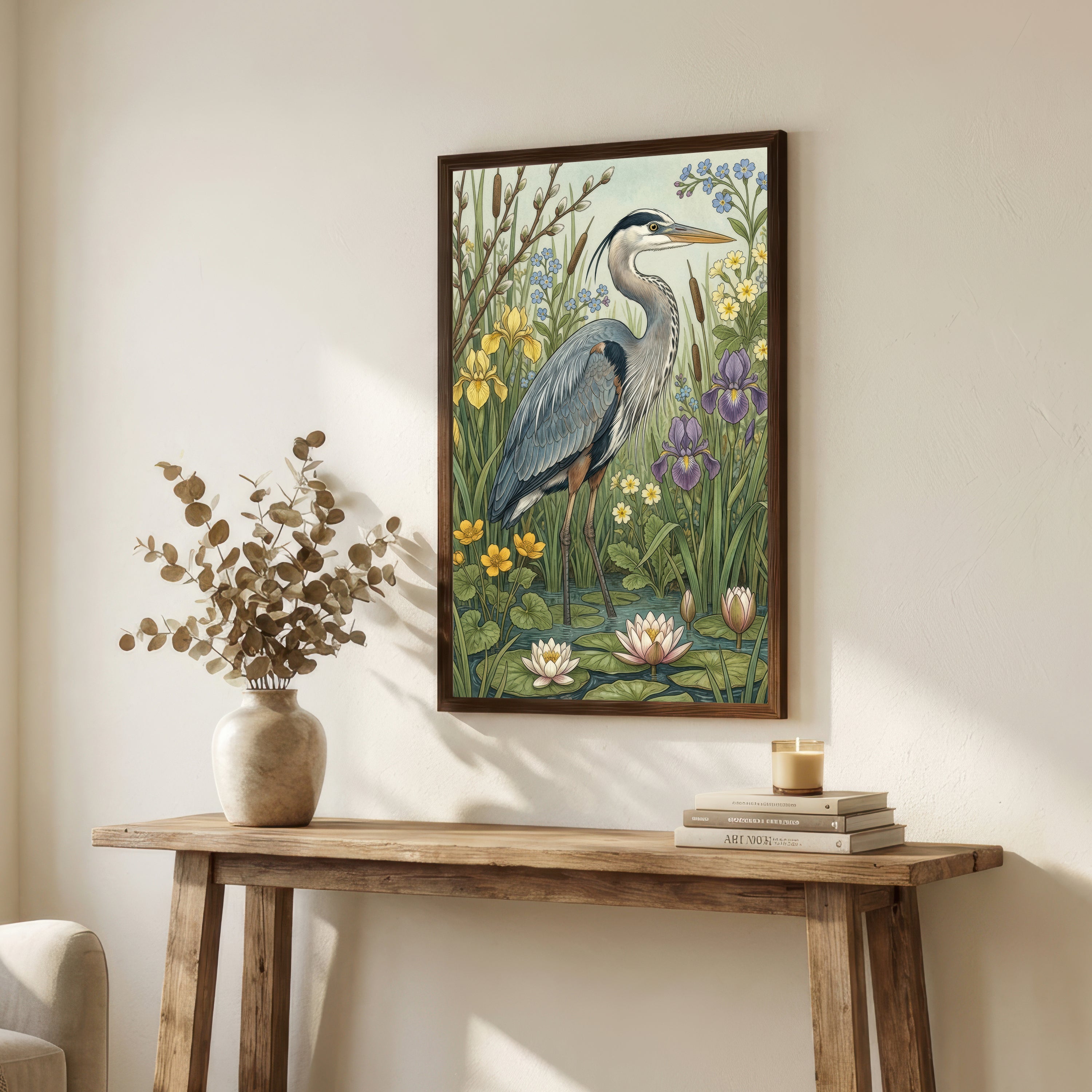 Heron Wetland Botanical Art Print
