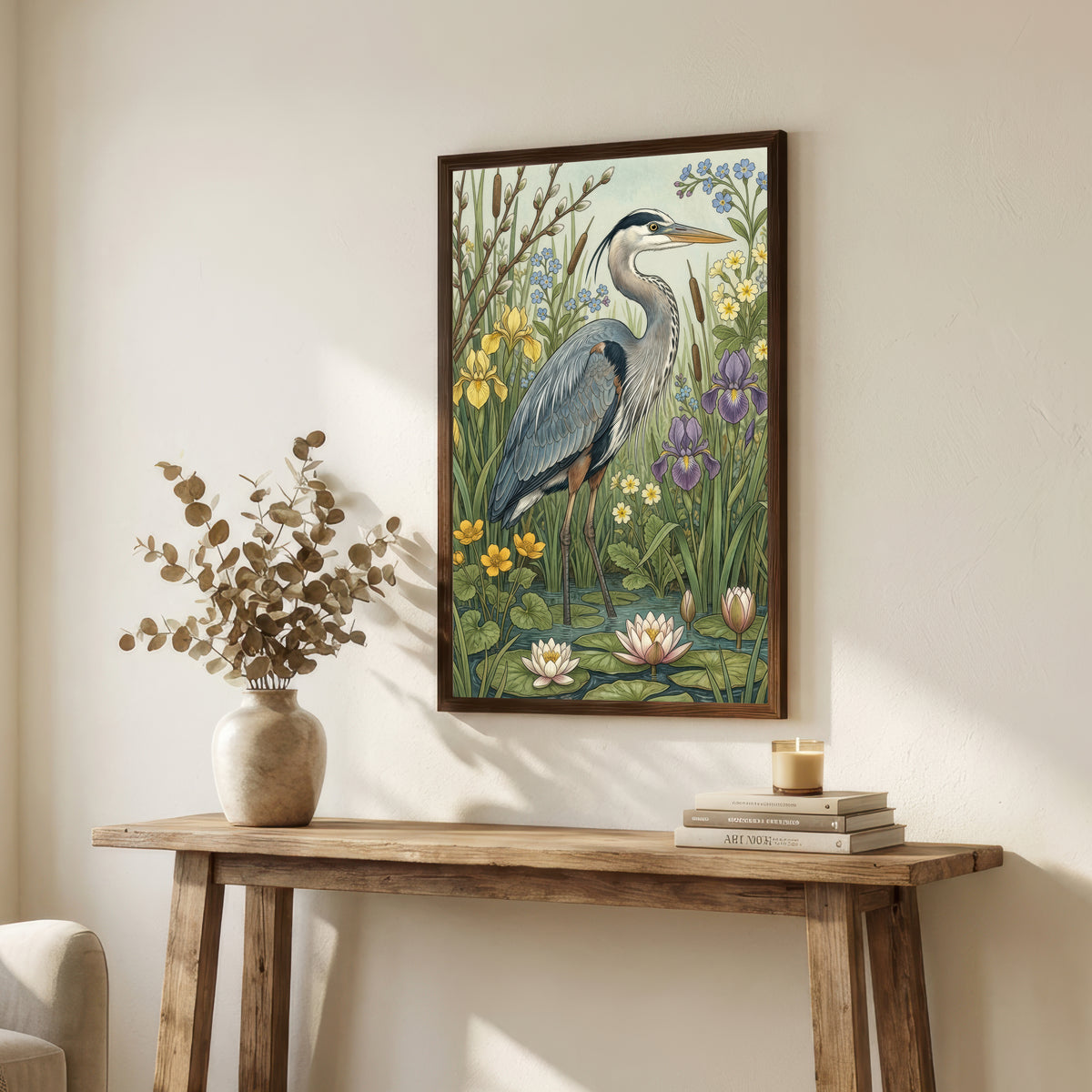 Heron Wetland Botanical Art Print