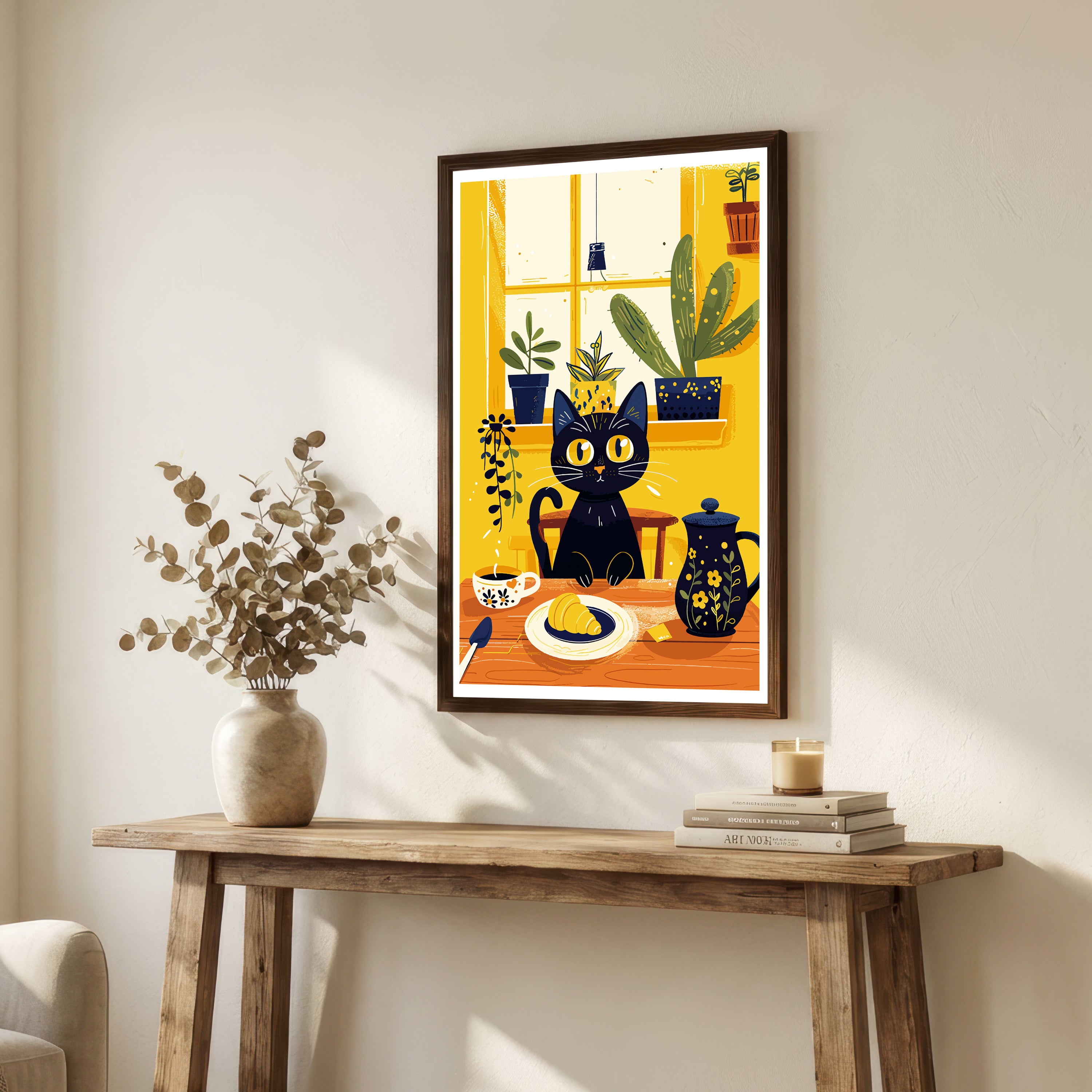 Cozy Black Cat Kitchen Art Print