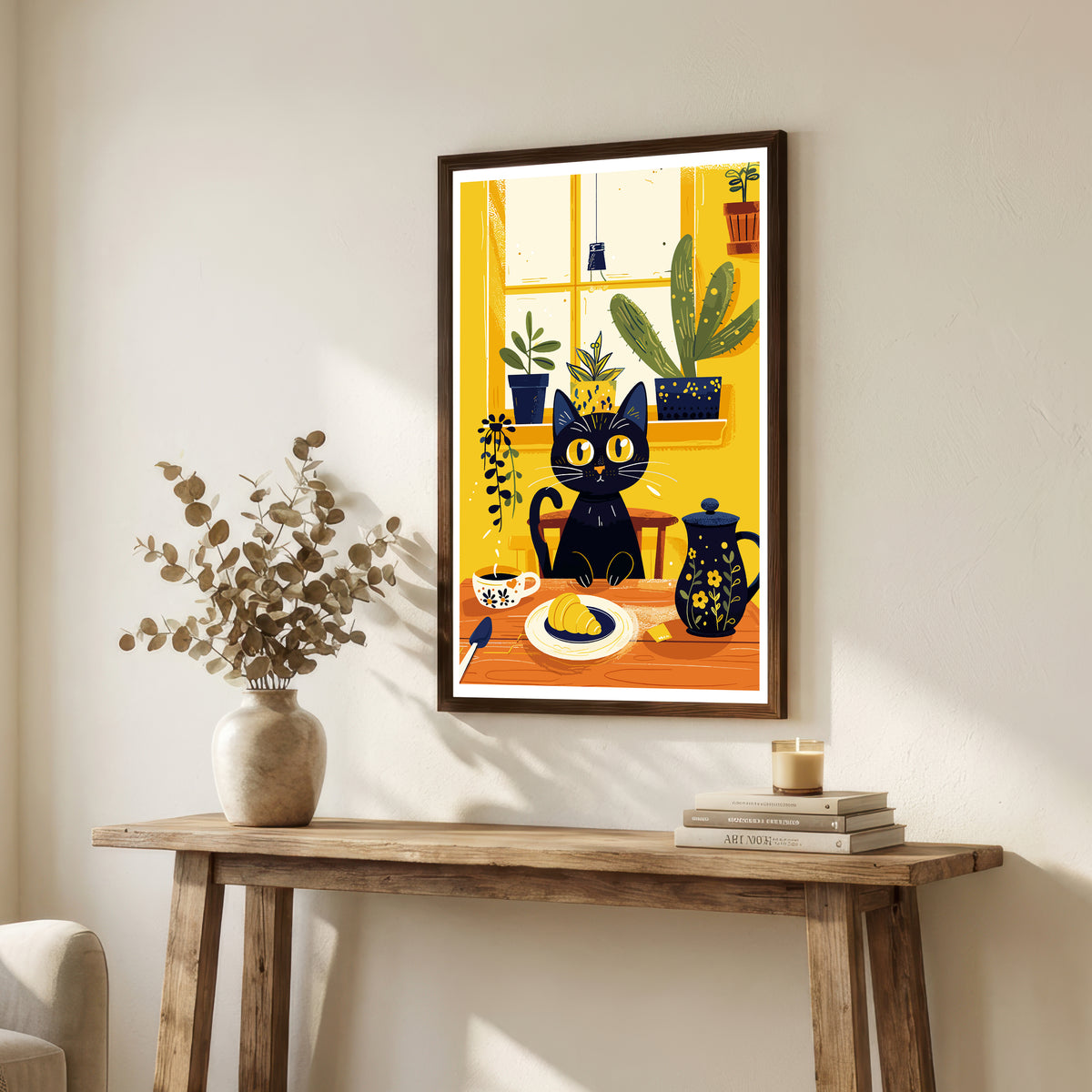 Cozy Black Cat Kitchen Art Print