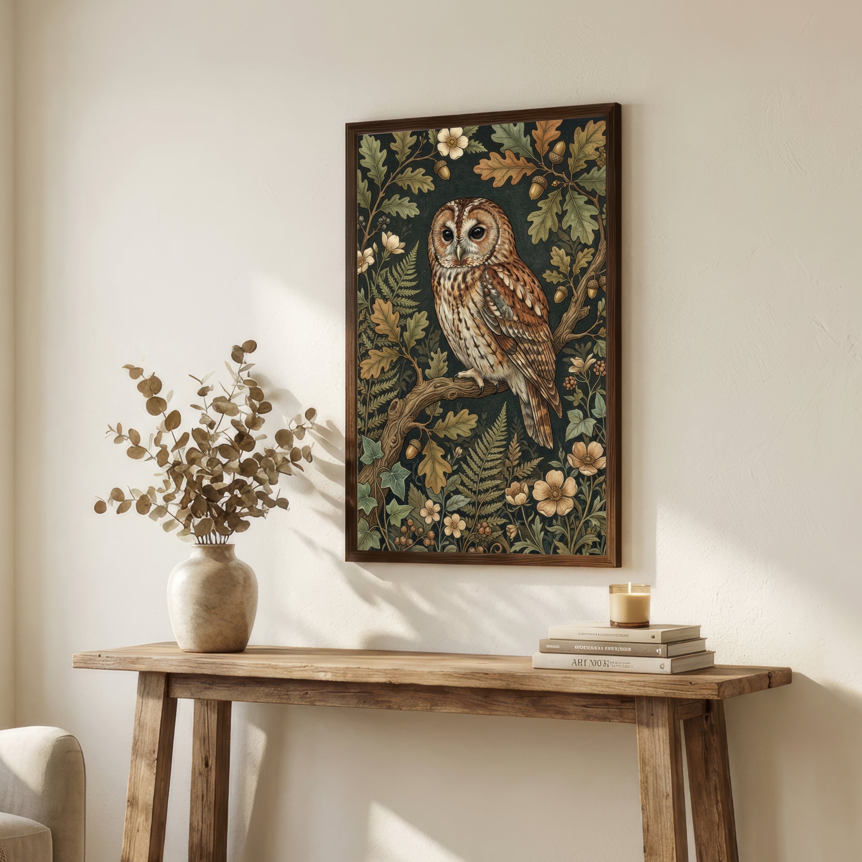 Woodland Owl Botanical Art Print