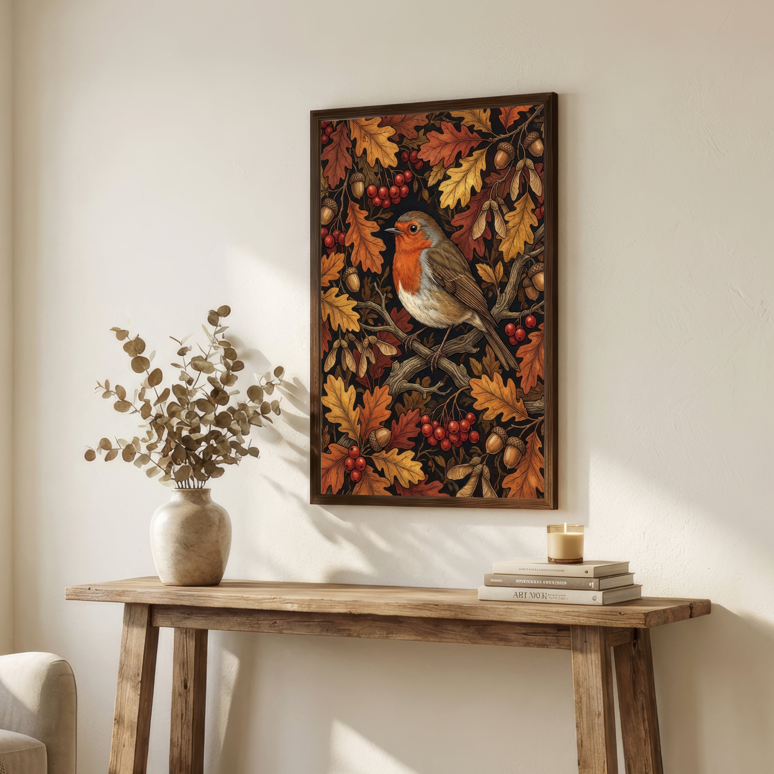 Robin Autumn Woodland Art Print