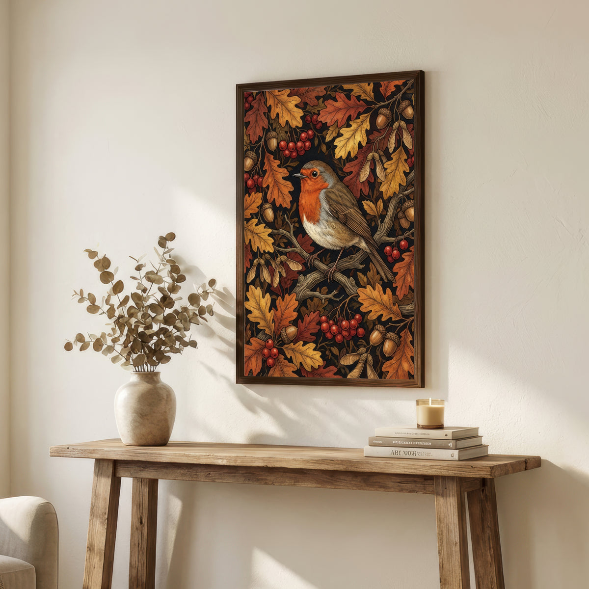 Robin Autumn Woodland Art Print