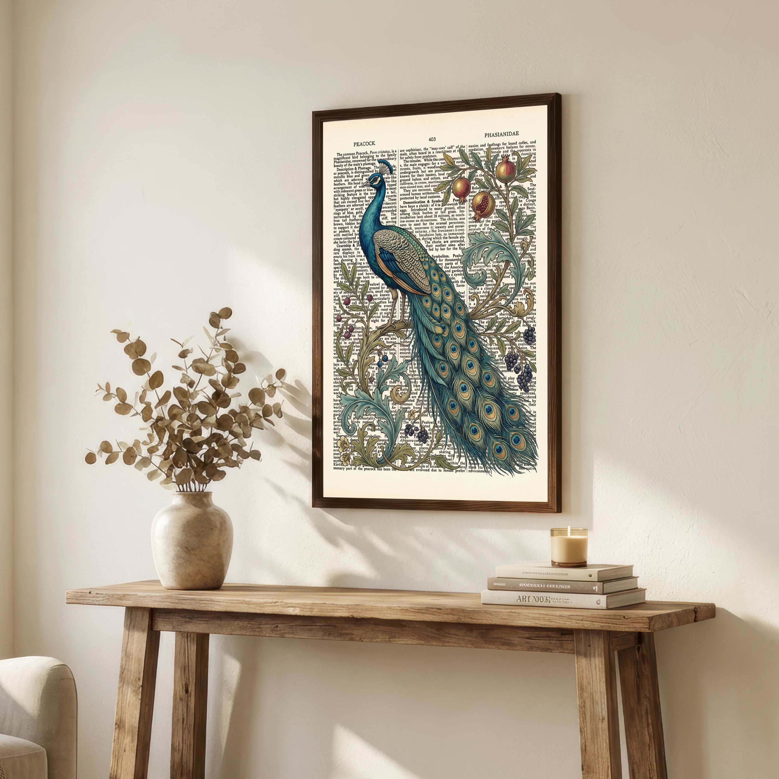 Vintage Peacock Botanical Art Print