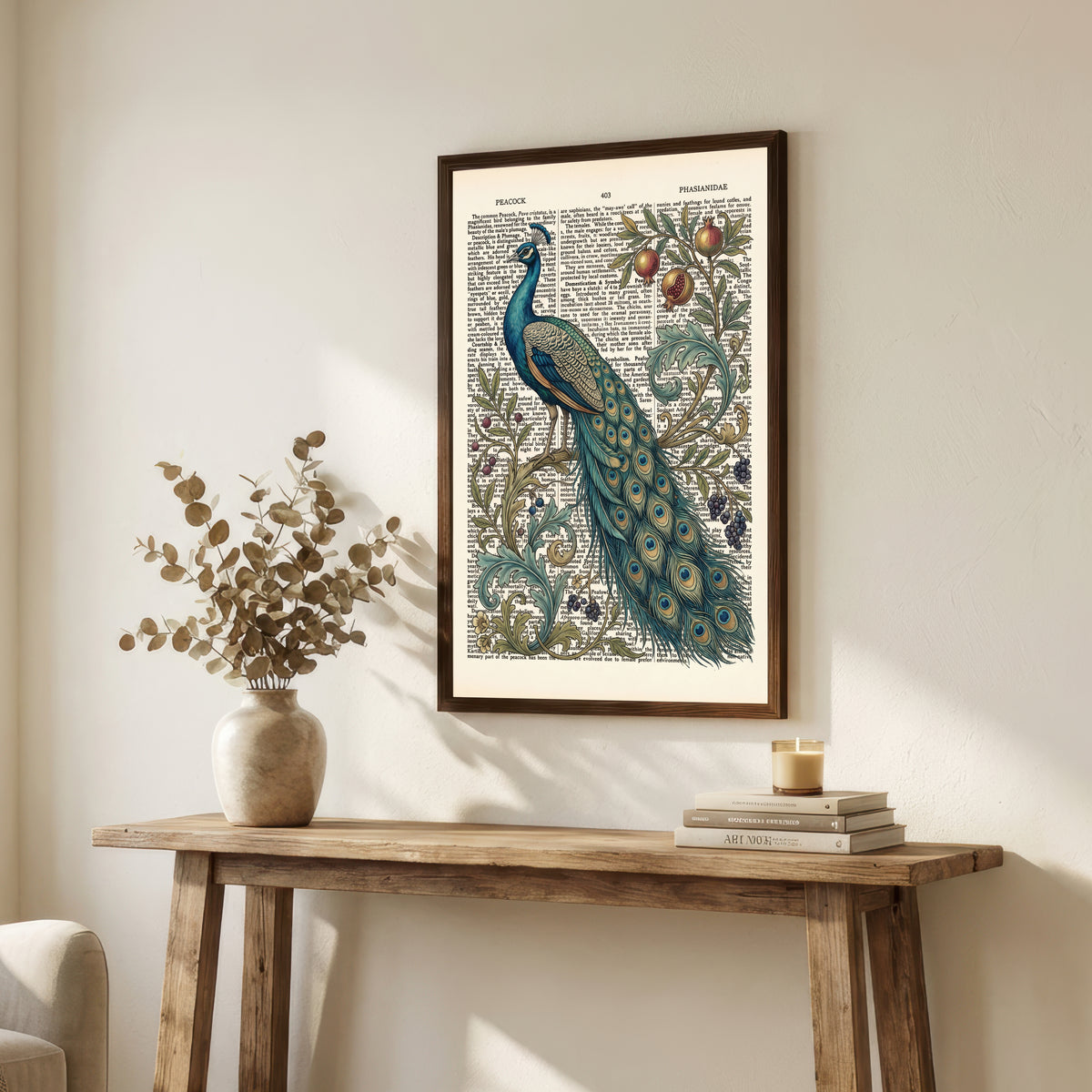 Vintage Peacock Botanical Art Print