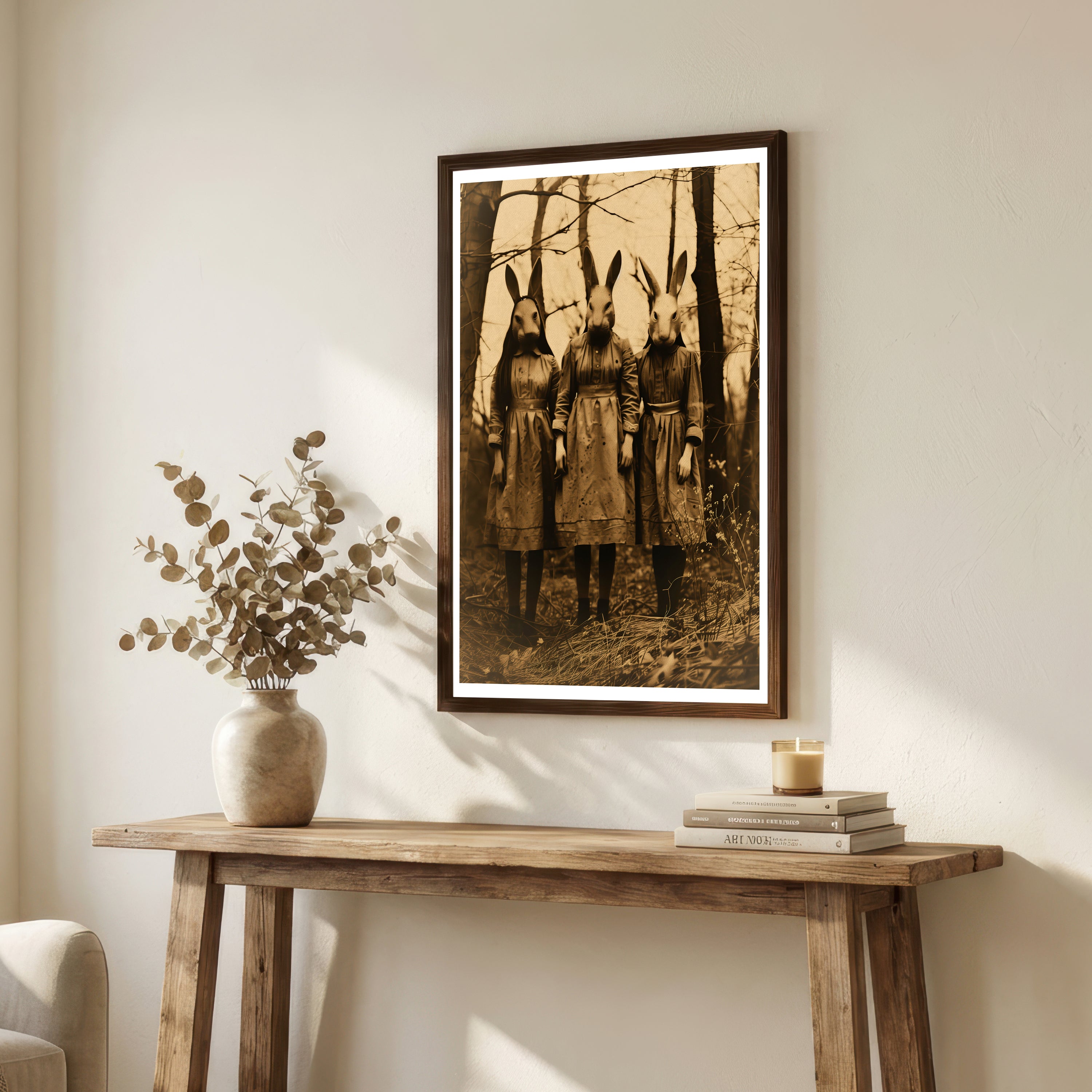 Three Rabbit Girls Dark Academia Art Print