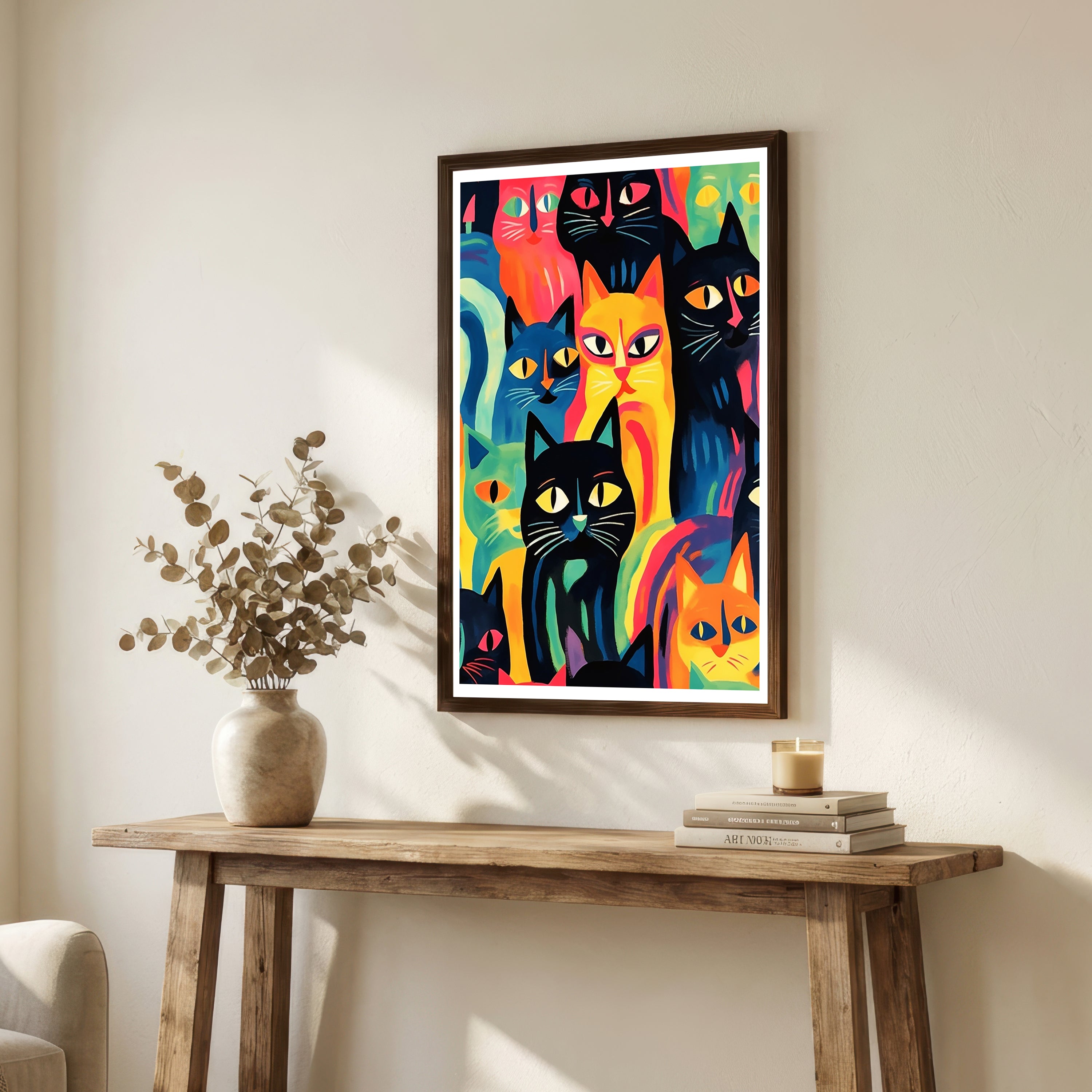 Colorful Cat Crowd Art Print
