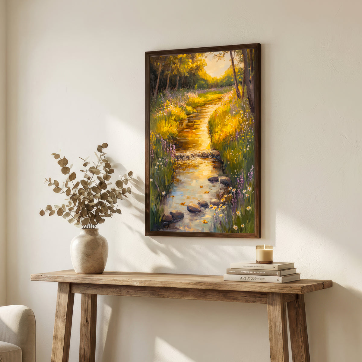 Sunlit Woodland Stream Art Print