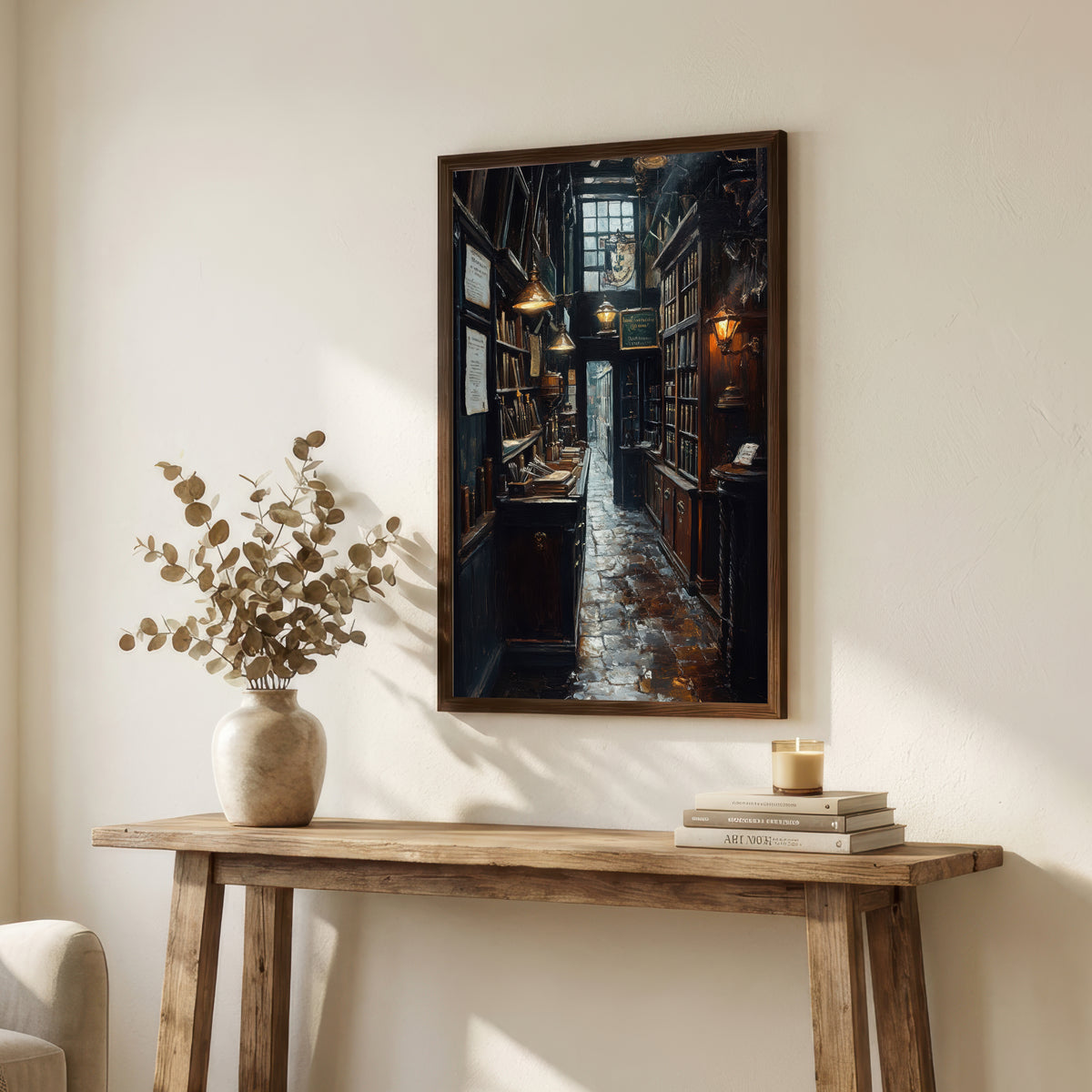 Moody Bookshop Interior Art Print