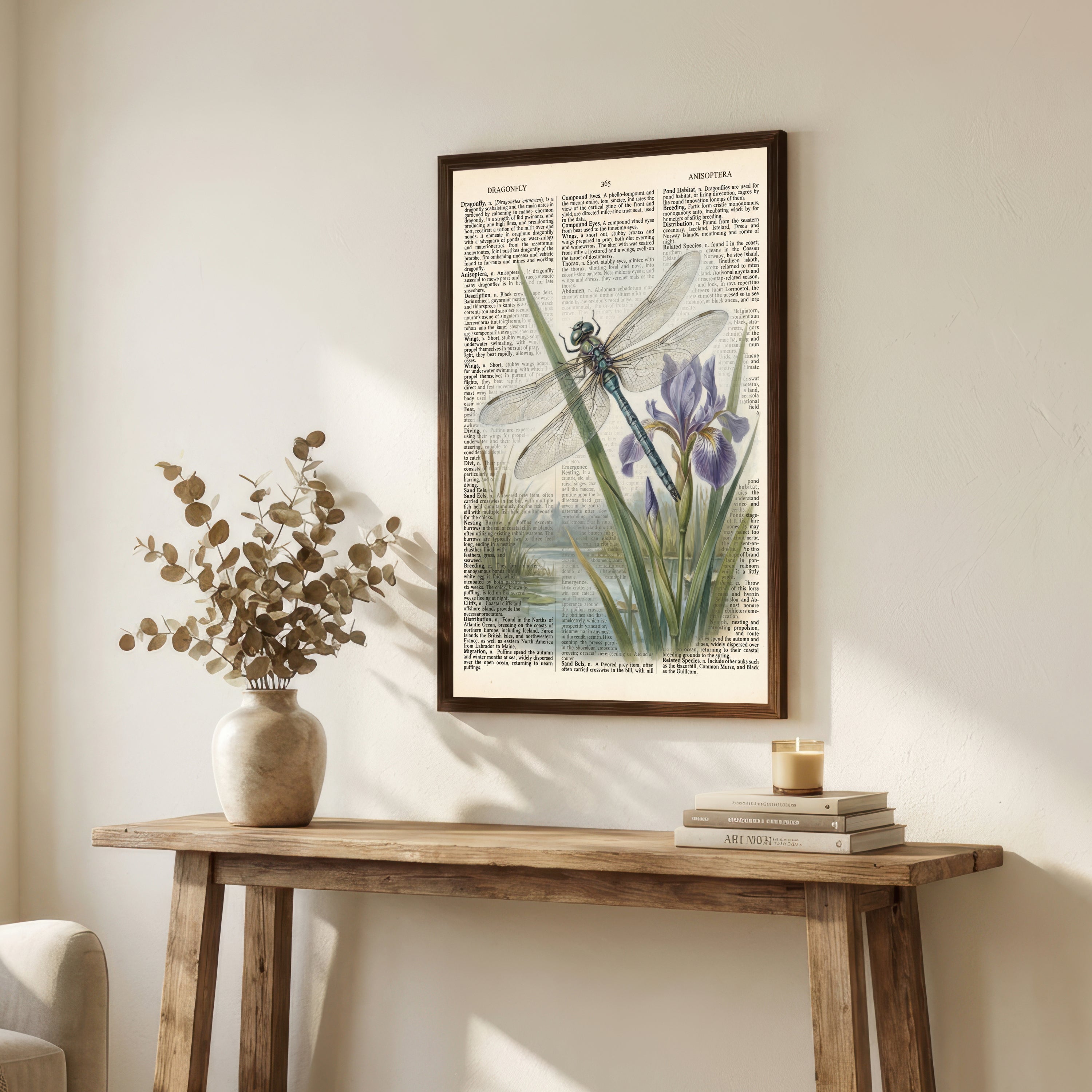 Dragonfly Iris Vintage Art Print