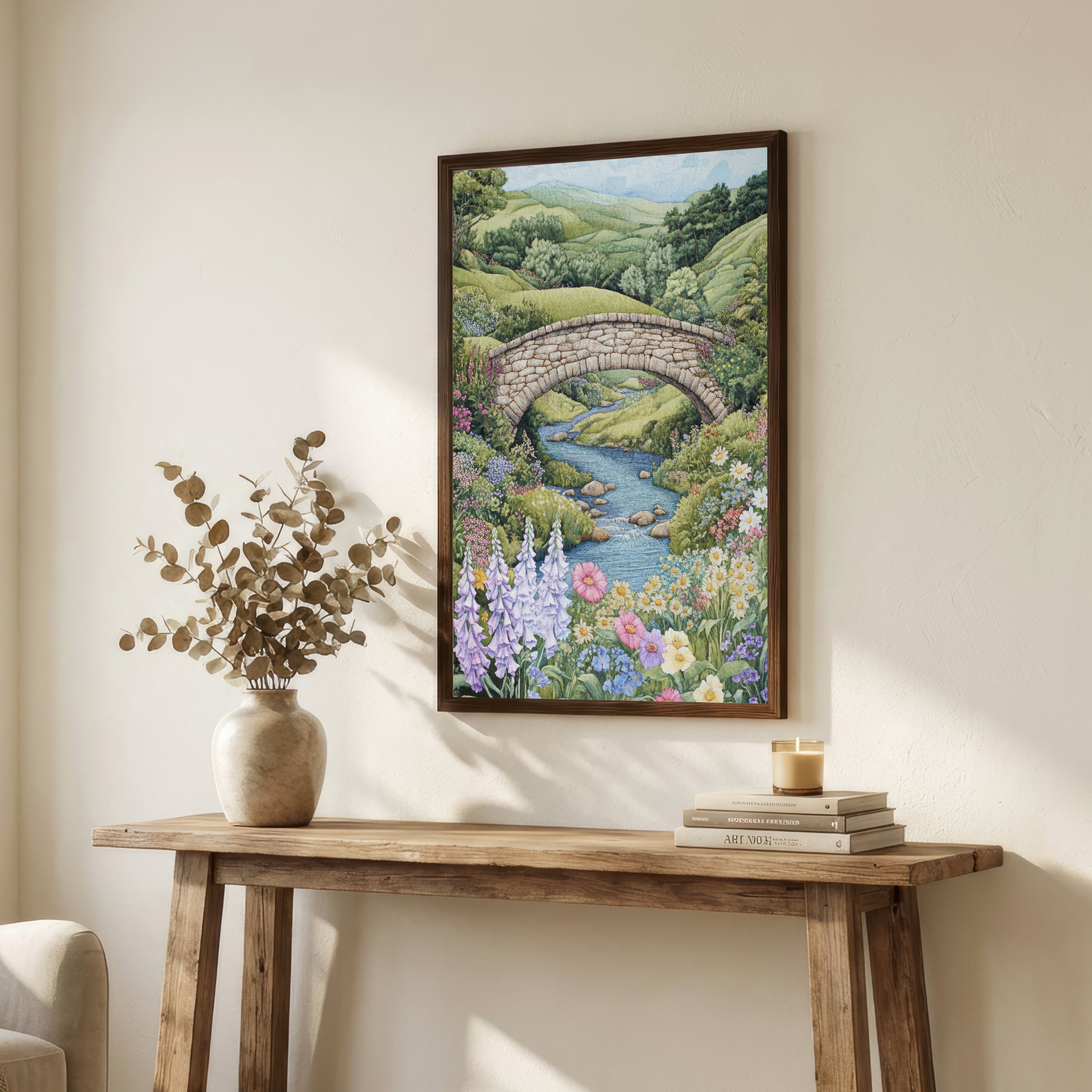 Wildflower Stone Bridge Art Print