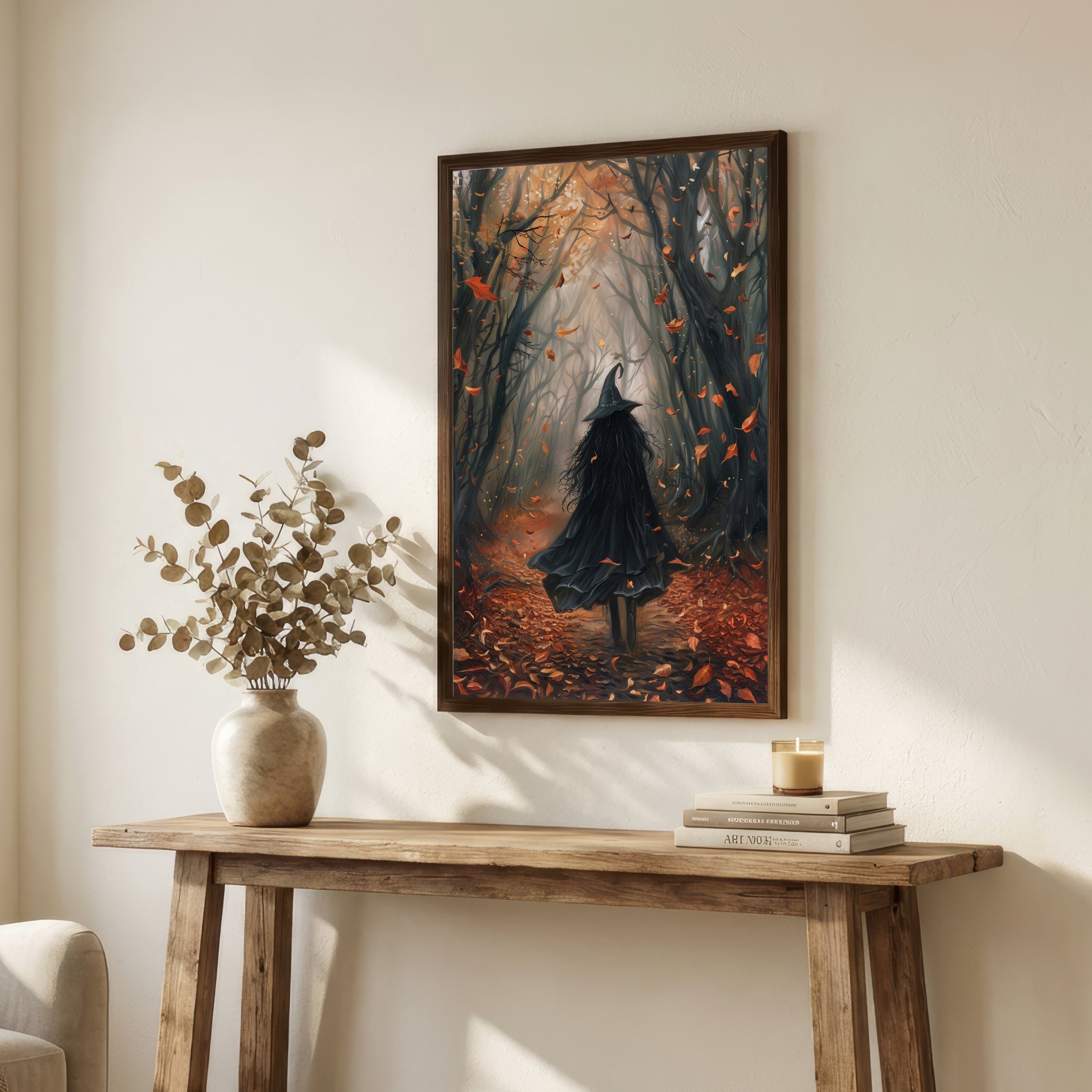 Witch in Autumn Forest Art Print