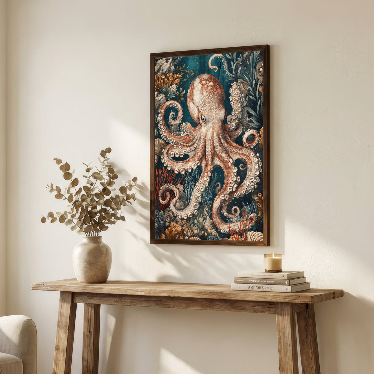 Octopus Underwater Vintage Art Print