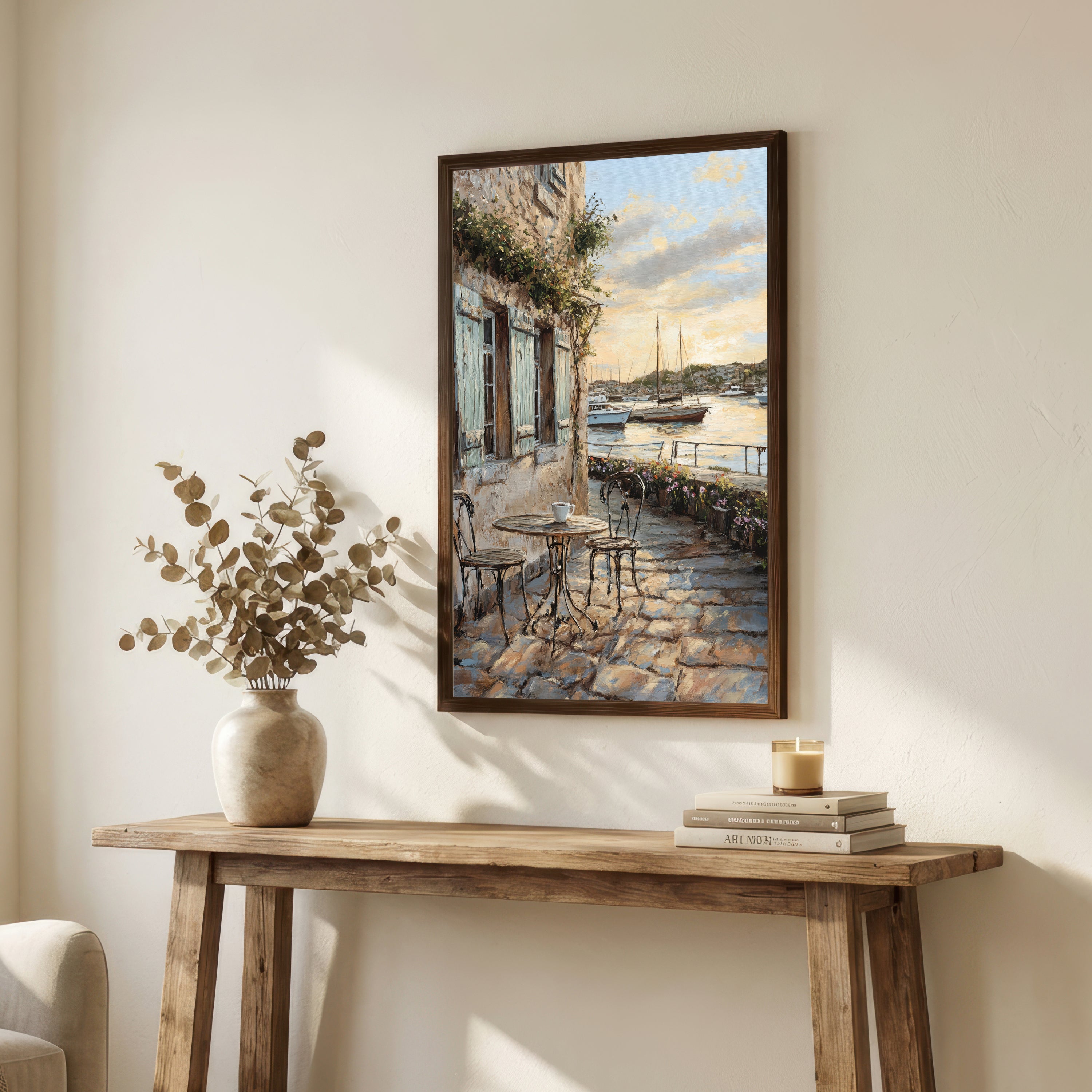 Seaside Café Harbor Art Print