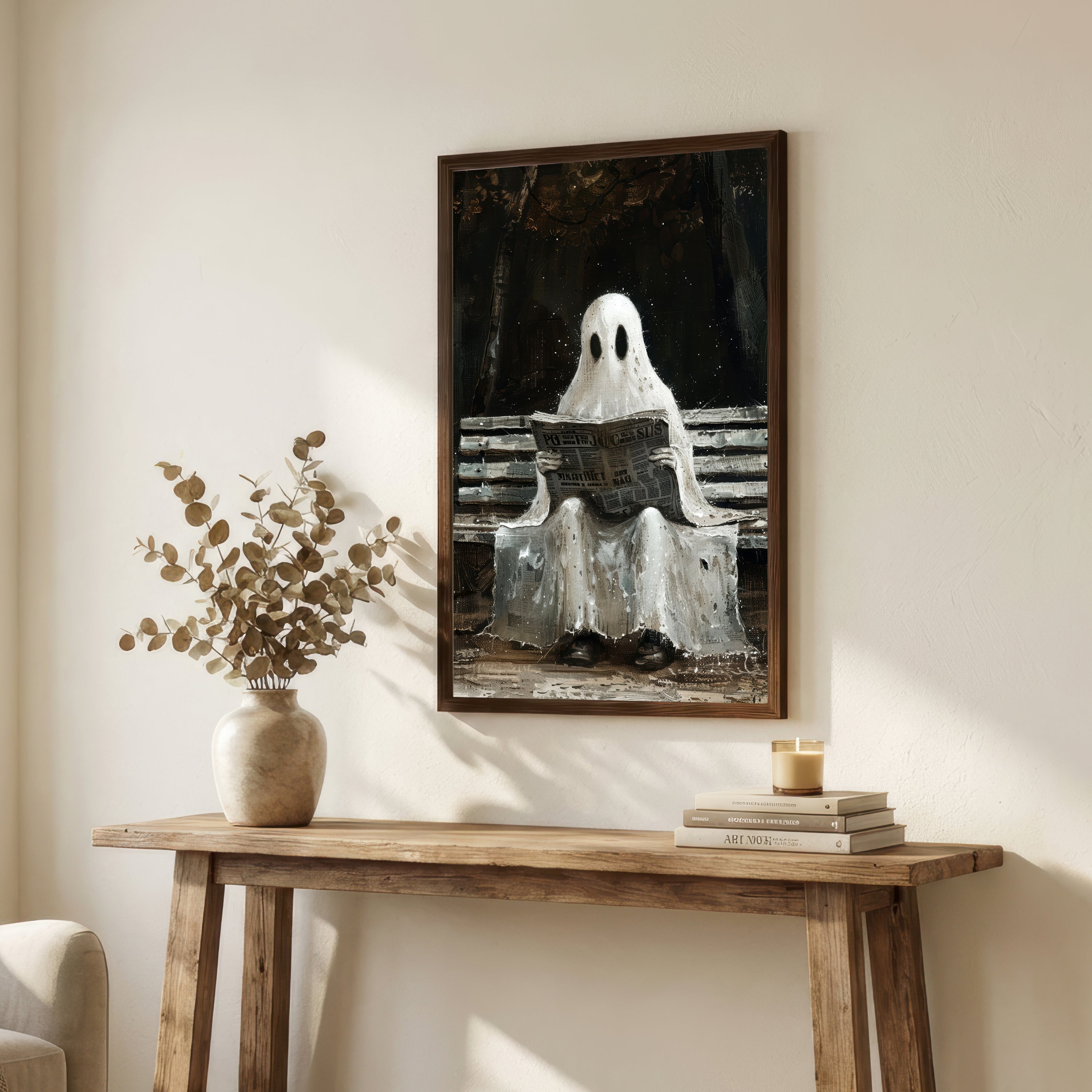 Ghost Reading Newspaper Art Print