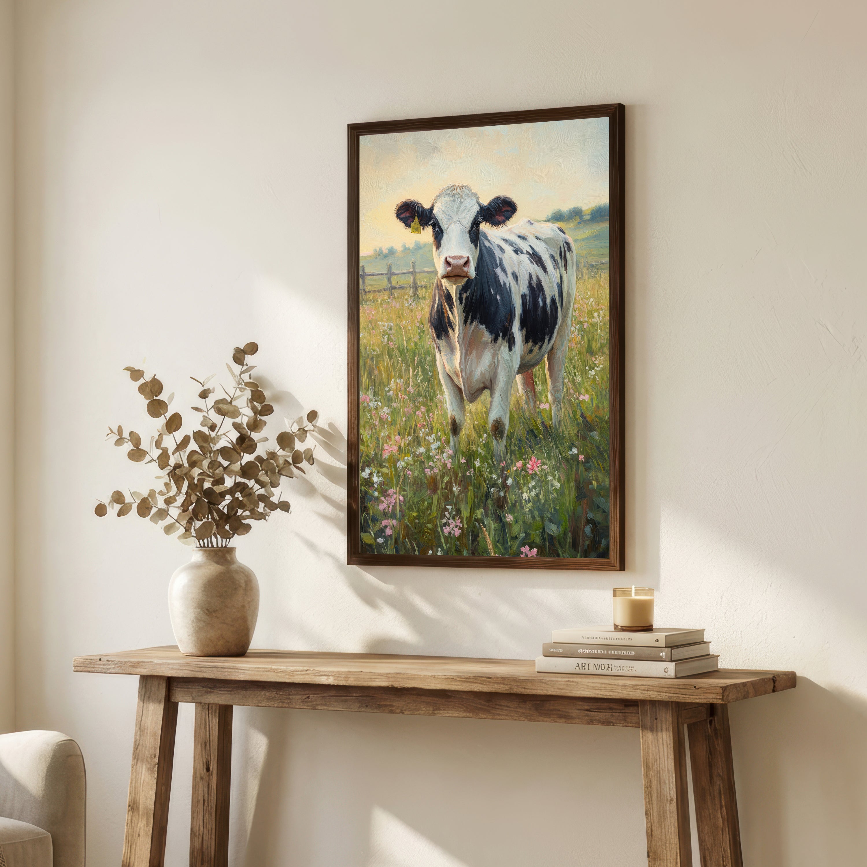 Cow in Wildflower Meadow Art Print