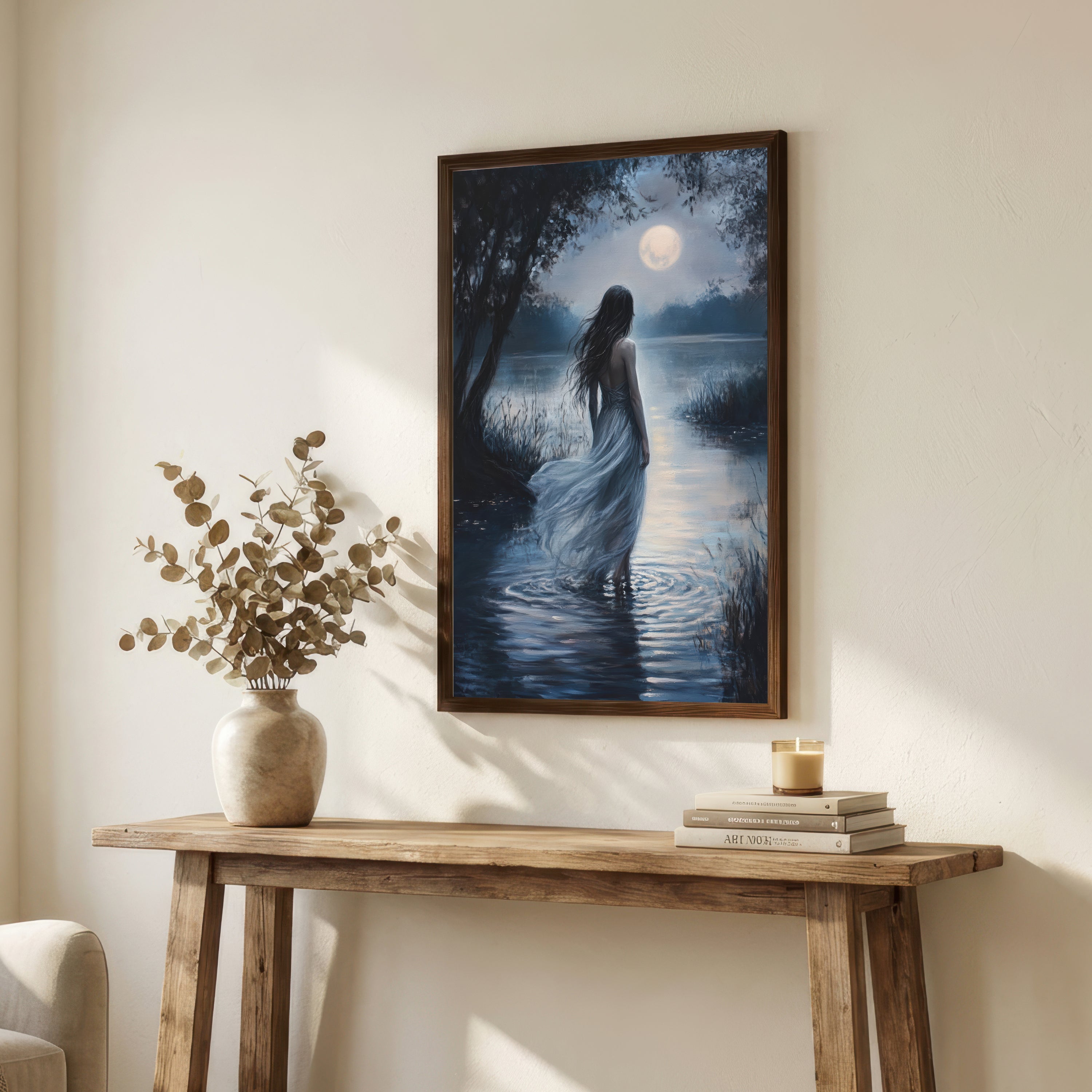 Moonlit Woman Lake Art Print