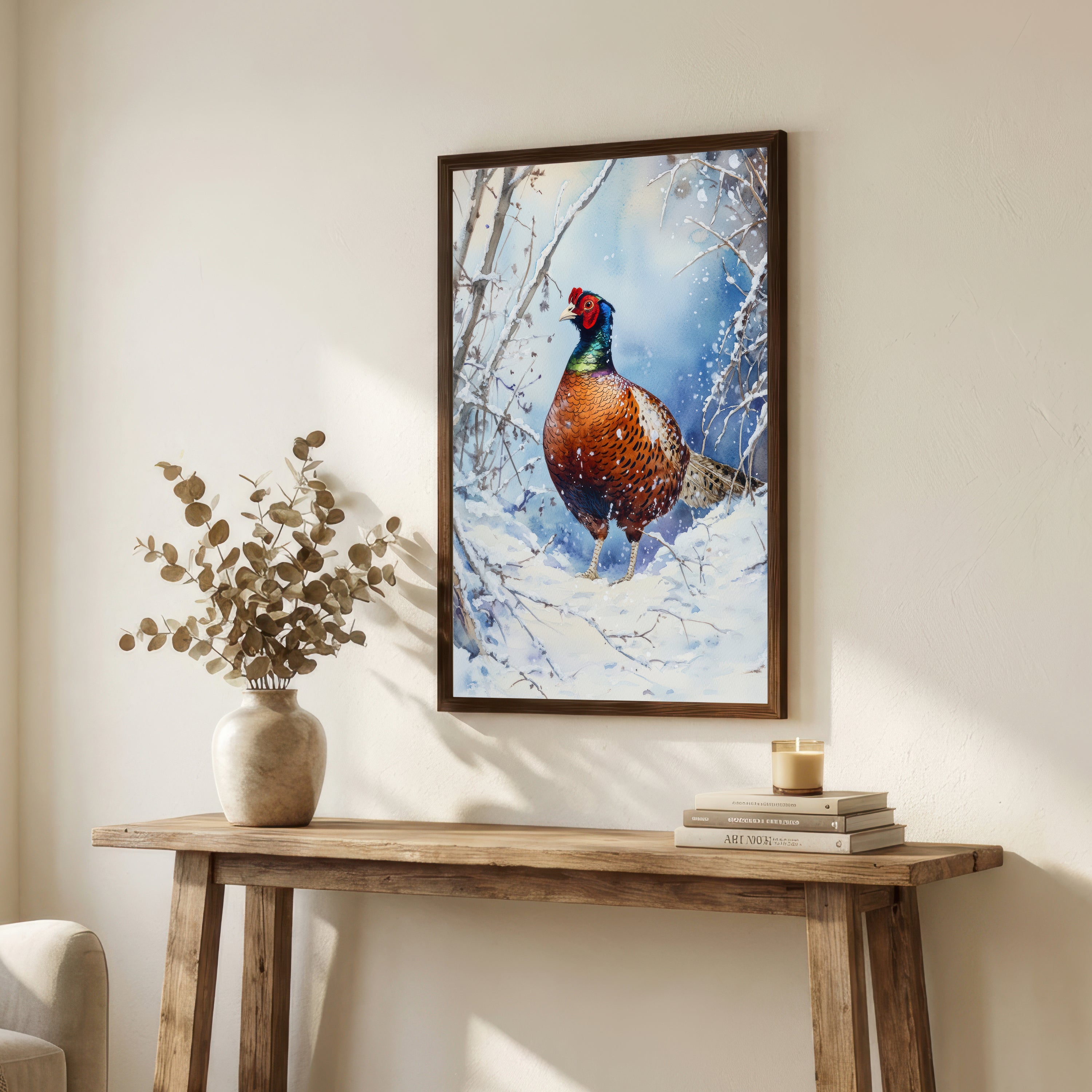 Snowy Pheasant Watercolour Art Print