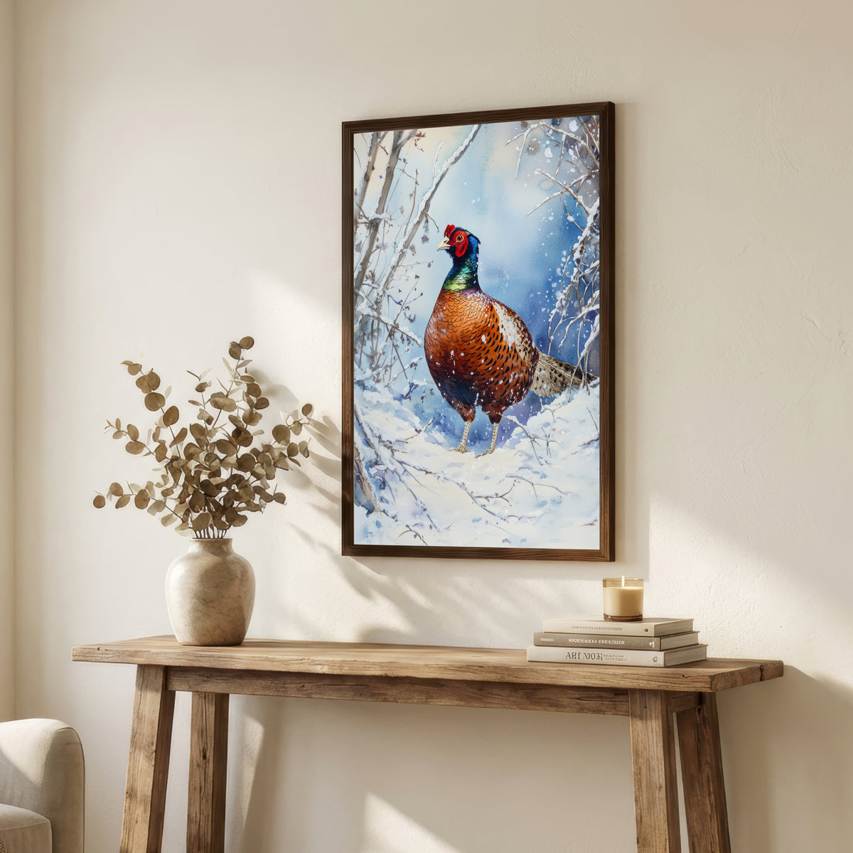 Snowy Pheasant Watercolour Art Print