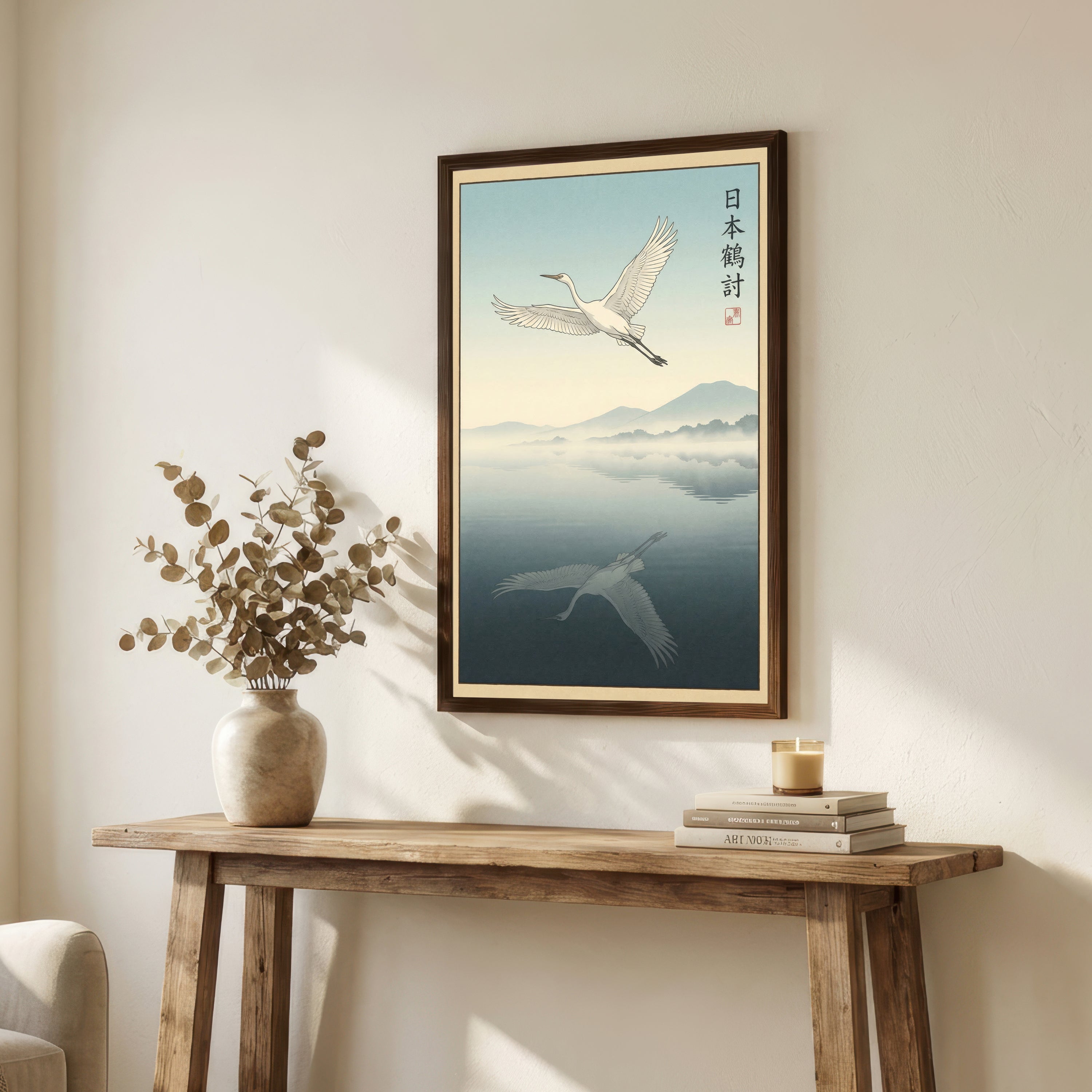 Japanese Crane Landscape Art Print
