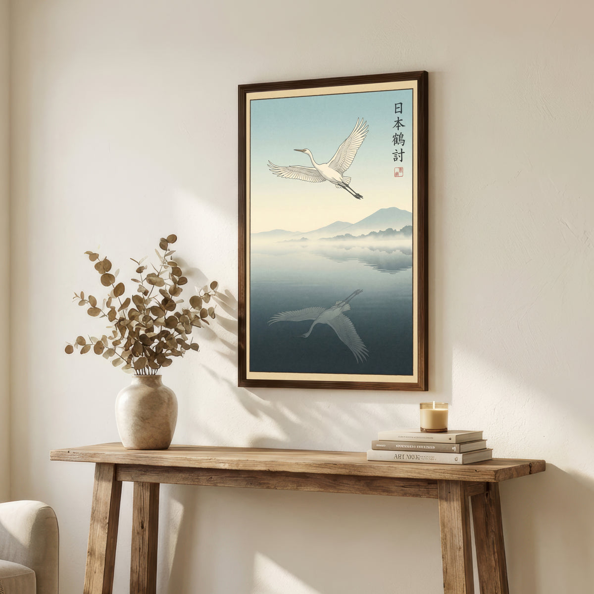 Japanese Crane Landscape Art Print