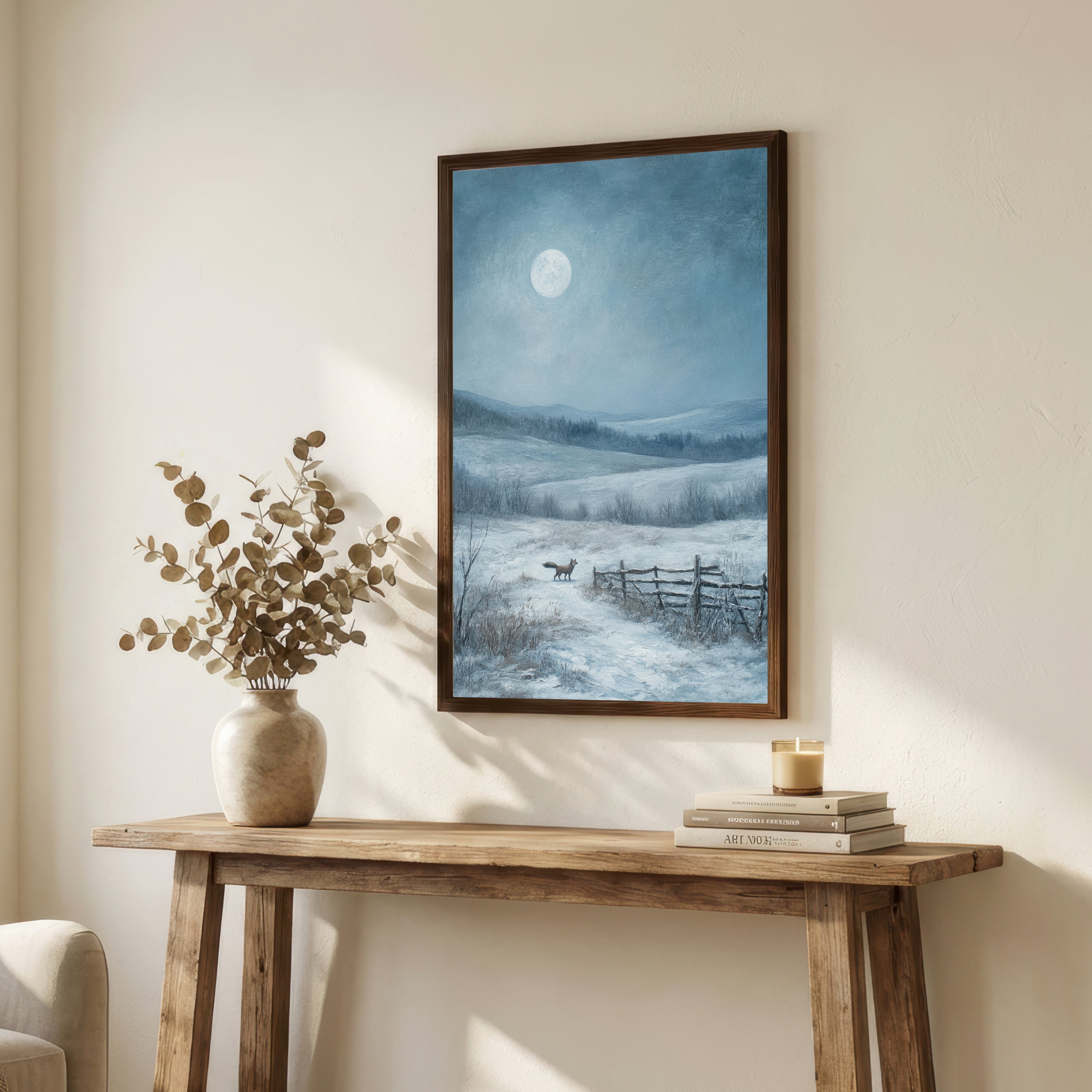 Moonlit Fox Winter Landscape Art Print