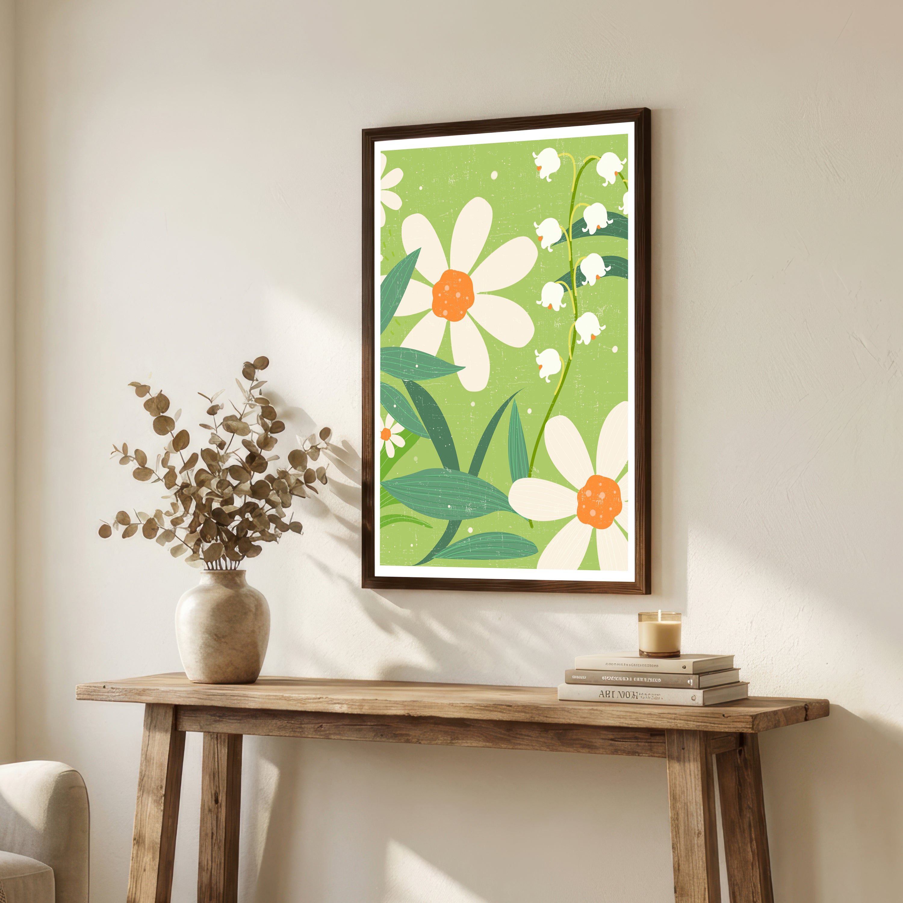 Retro Daisy and Lily of the Valley Art Print