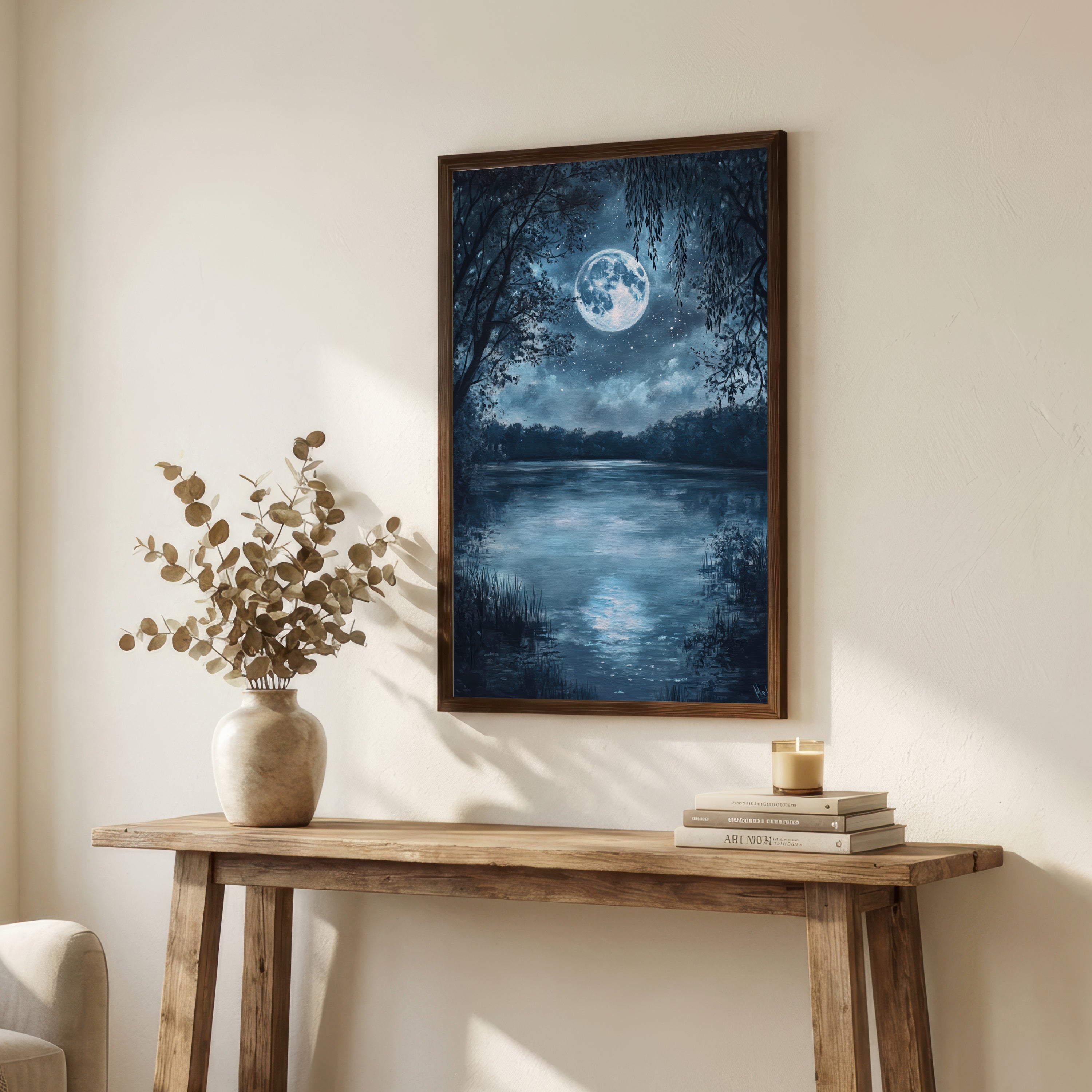 Moonlit Forest Lake Art Print