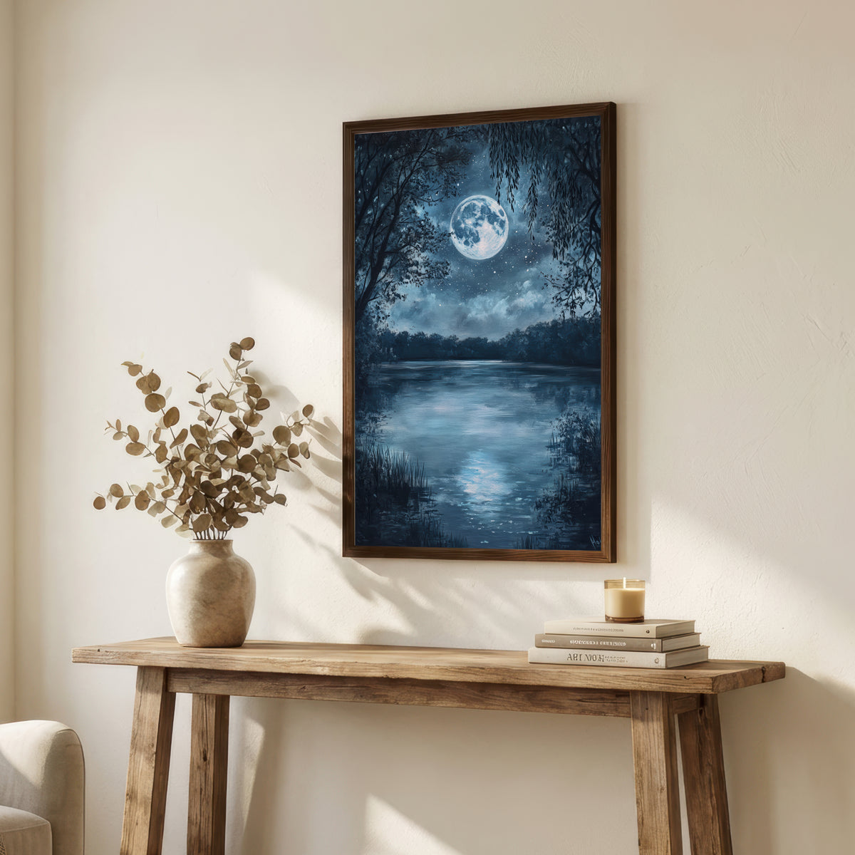 Moonlit Forest Lake Art Print