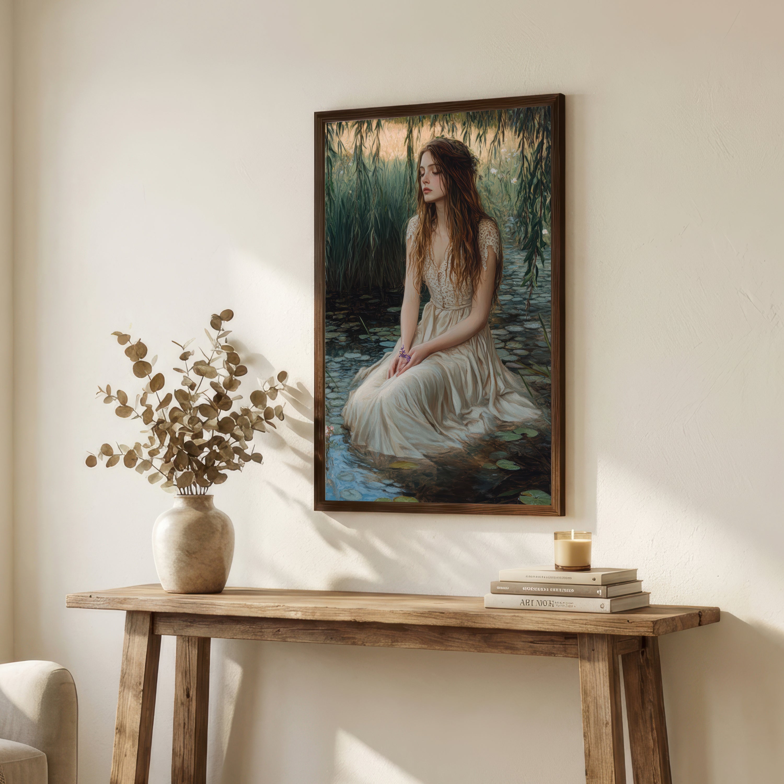 Woman in Pond Romantic Art Print