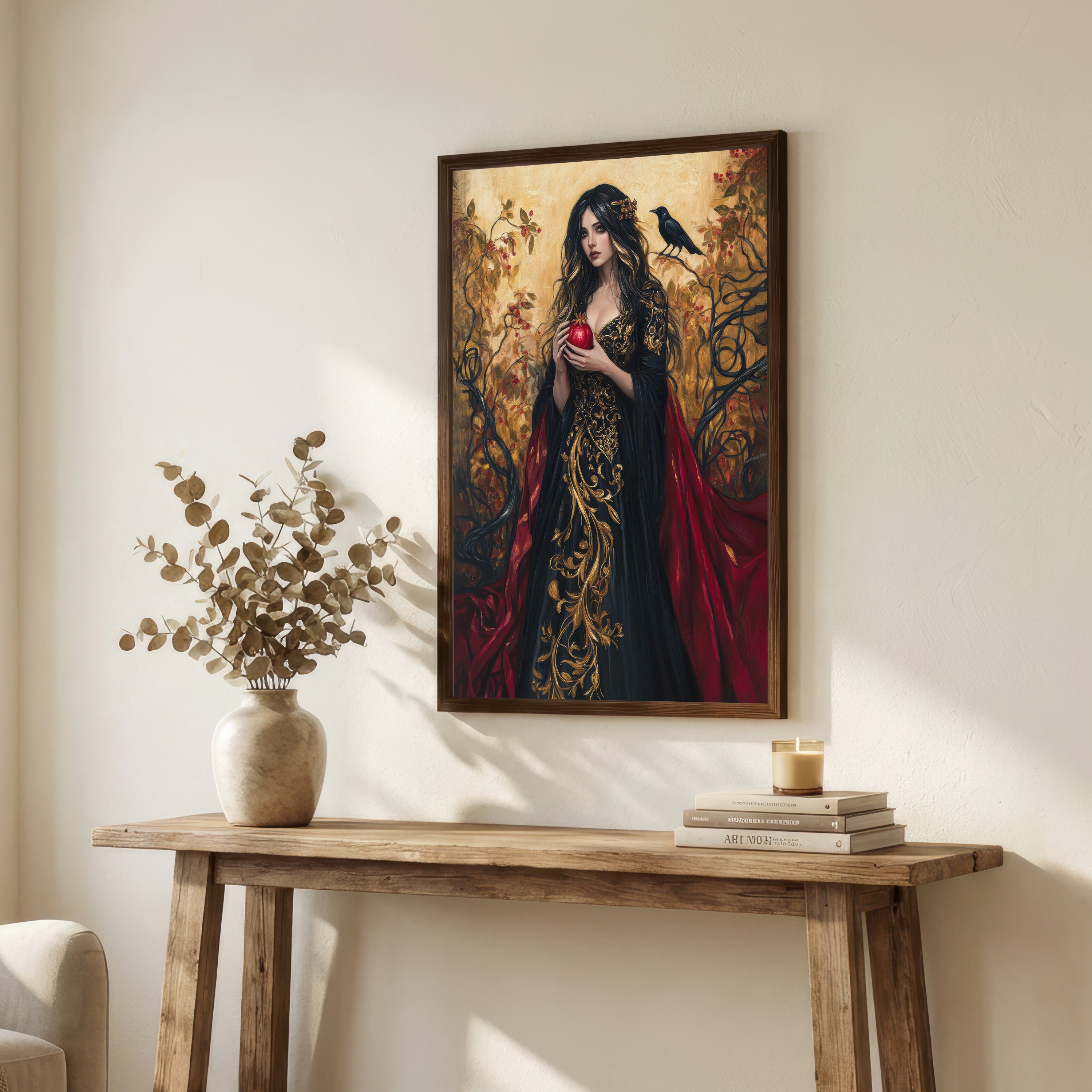 Gothic Woman with Raven Art Print
