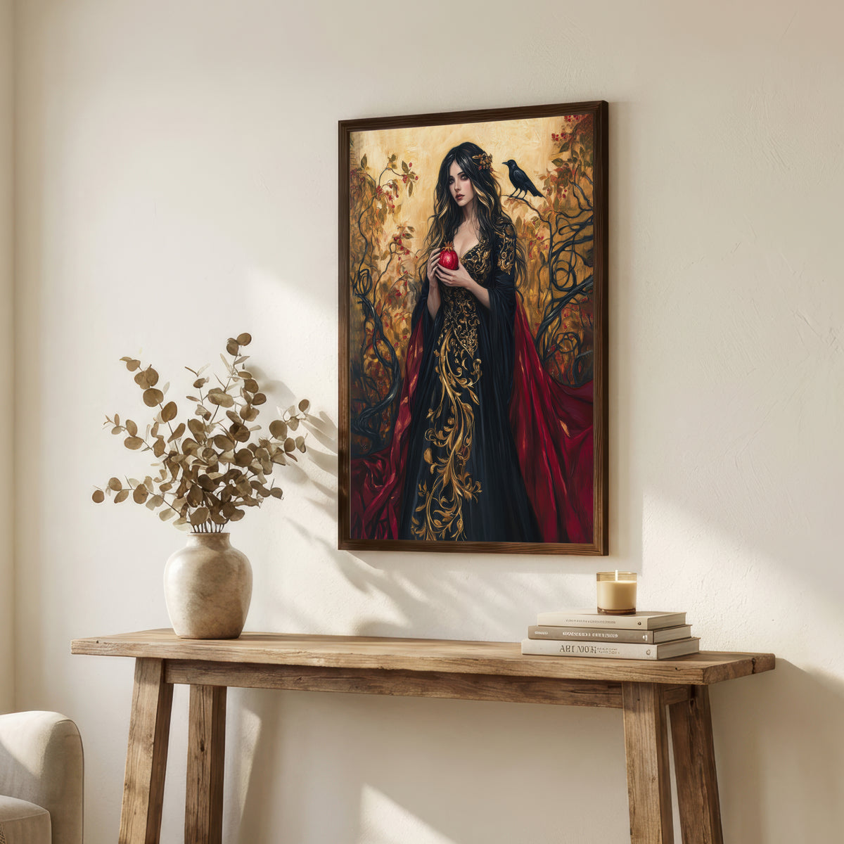 Gothic Woman with Raven Art Print