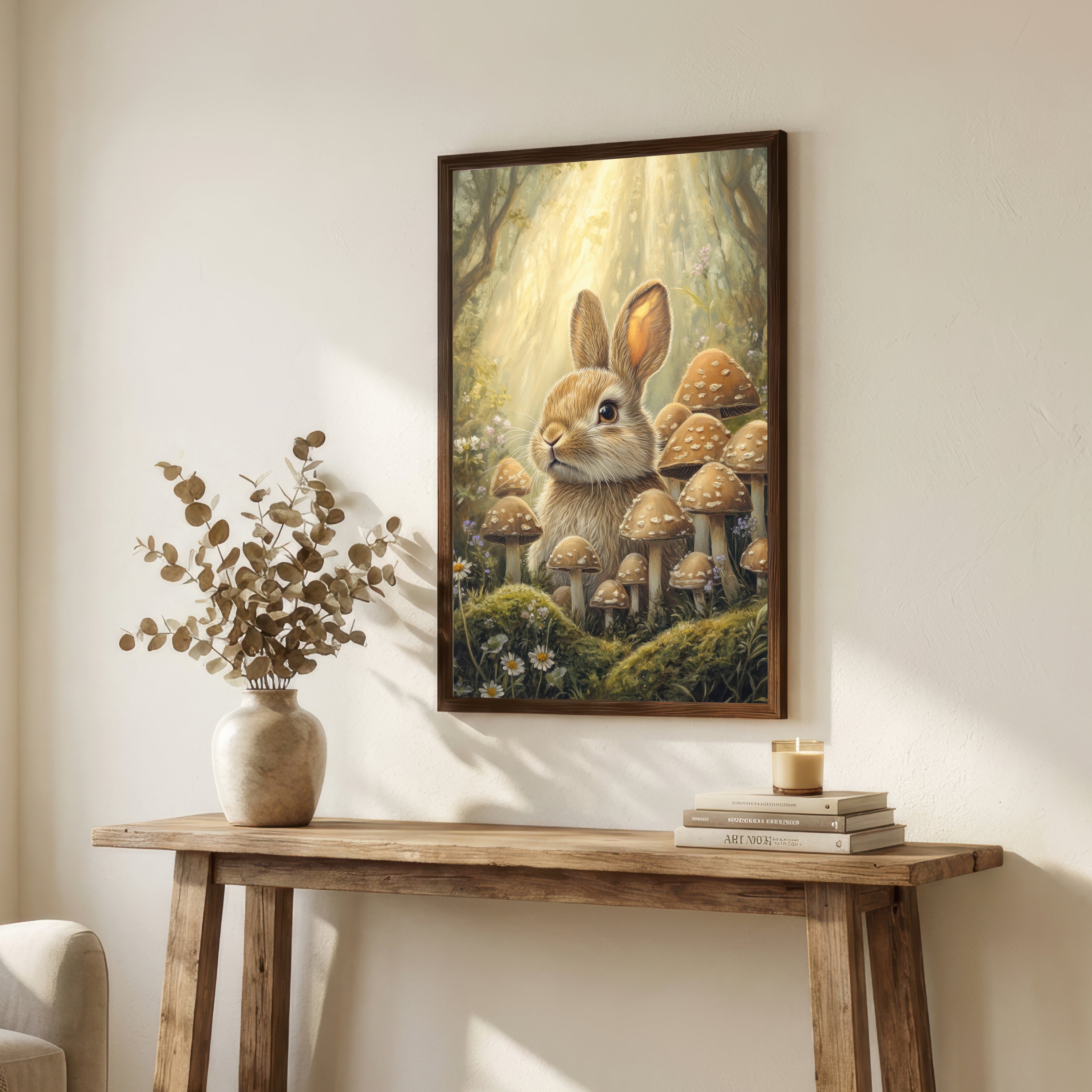 Woodland Rabbit Mushroom Art Print