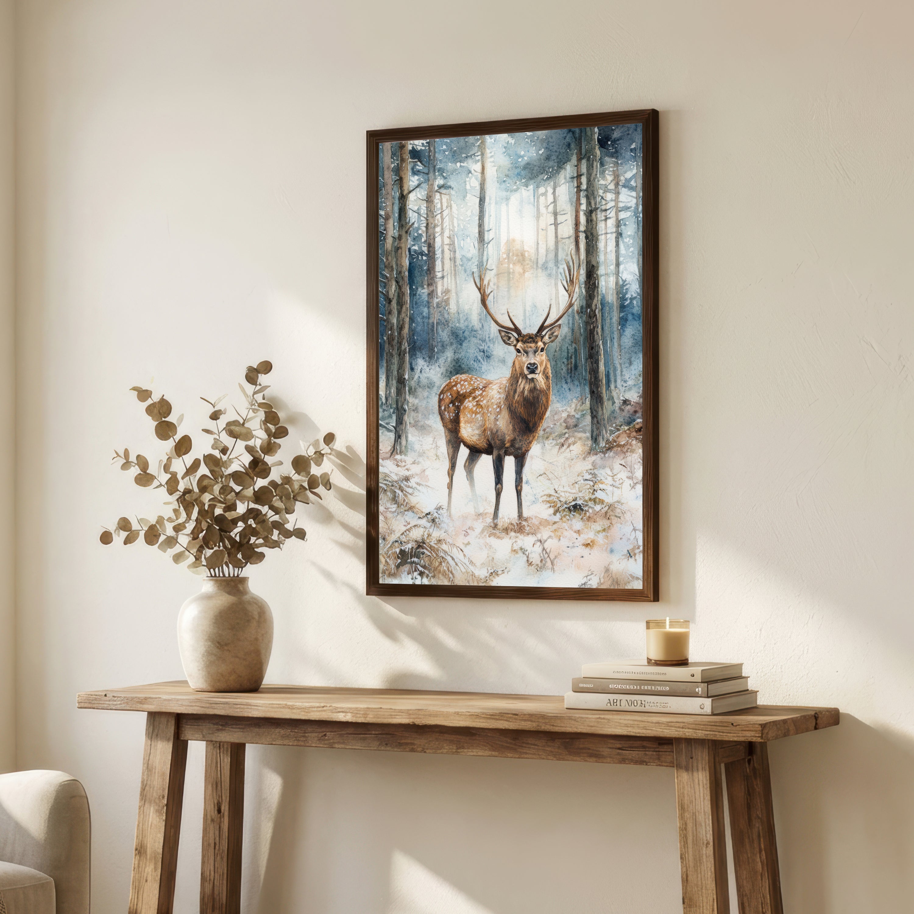 Winter Stag Woodland Art Print