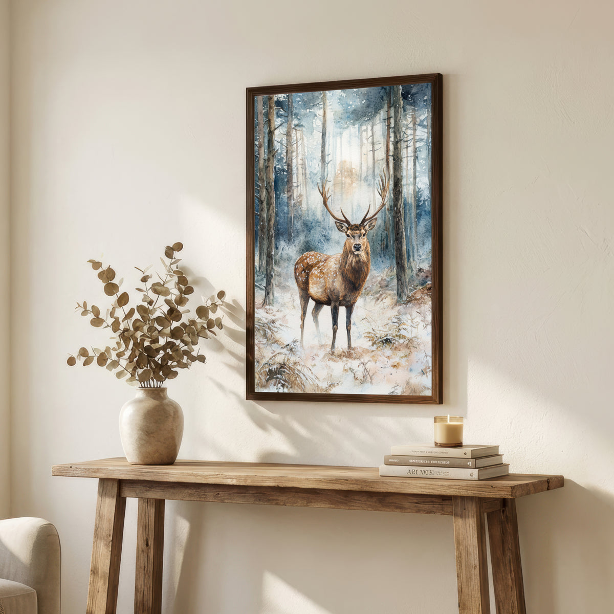 Winter Stag Woodland Art Print