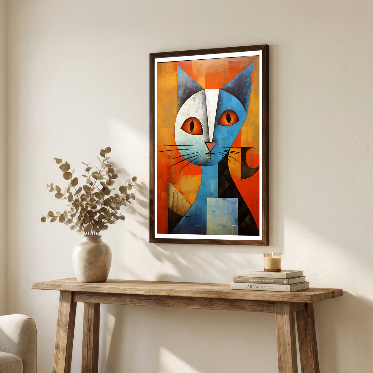 Geometric Blue Cat Art Print