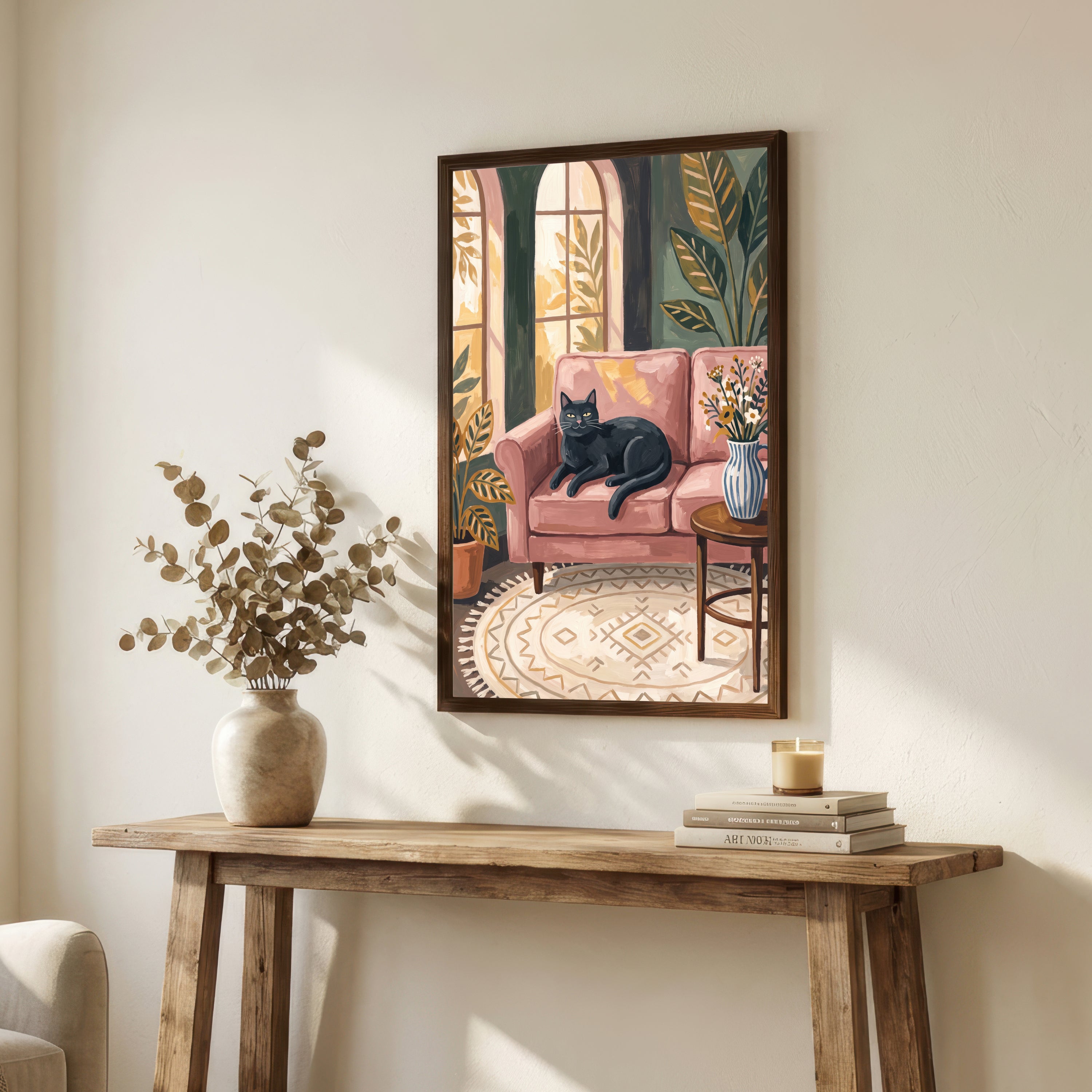 Black Cat Cozy Interior Art Print