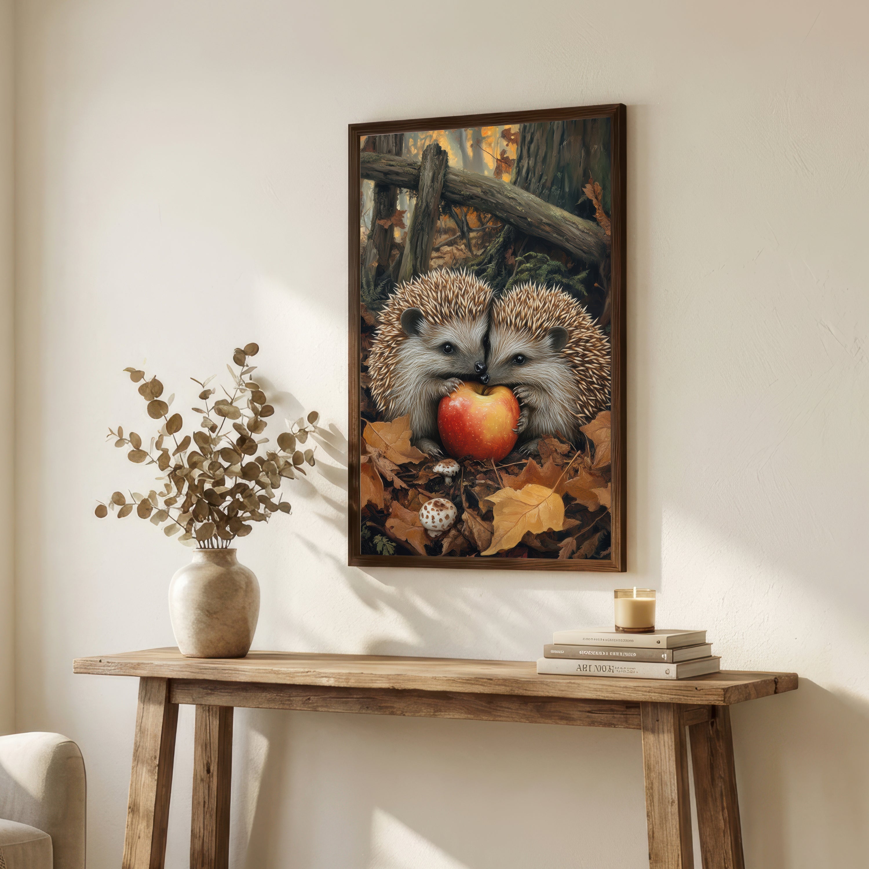 Hedgehog Apple Woodland Art Print