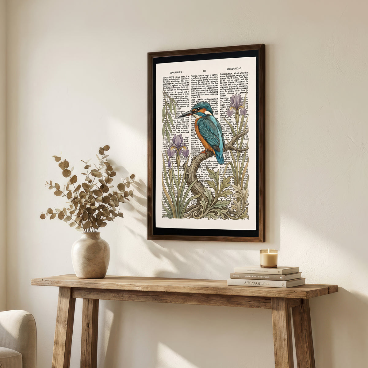 Kingfisher and Iris Vintage Art Print