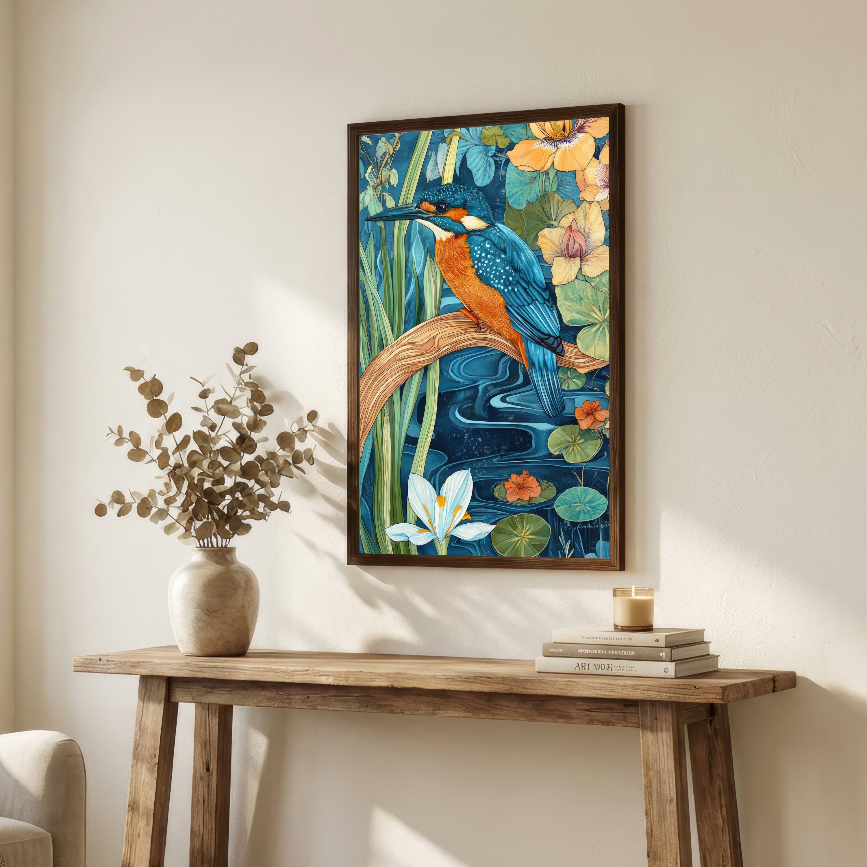 Kingfisher Water Lily Art Print