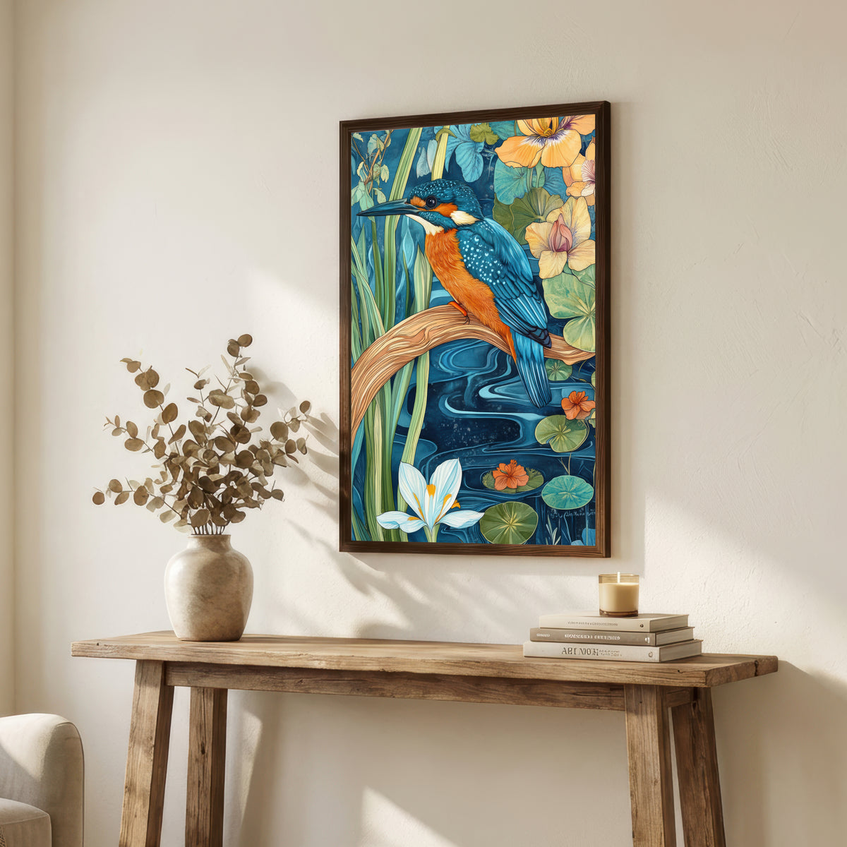 Kingfisher Water Lily Art Print