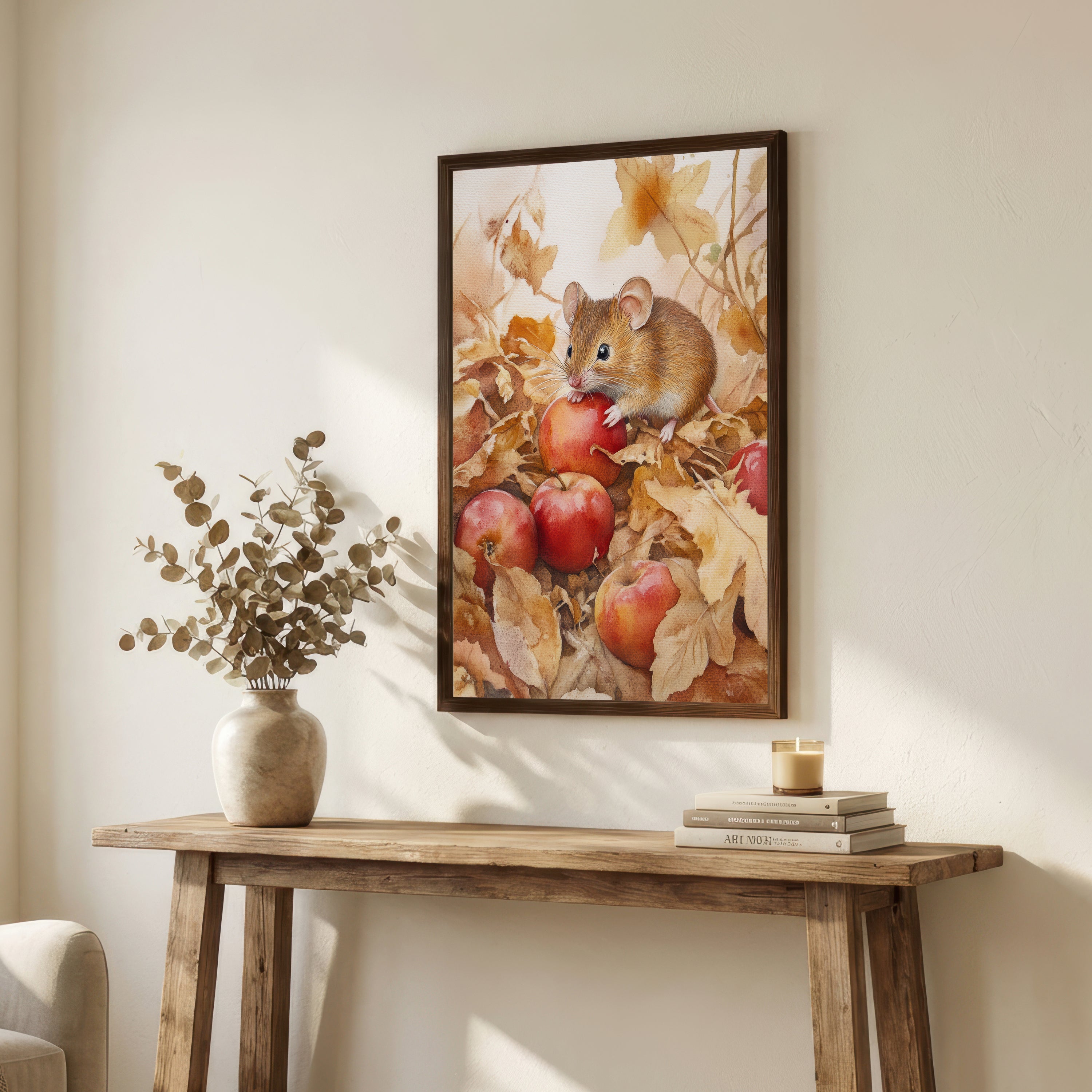 Mouse Among Apples Watercolour Art Print