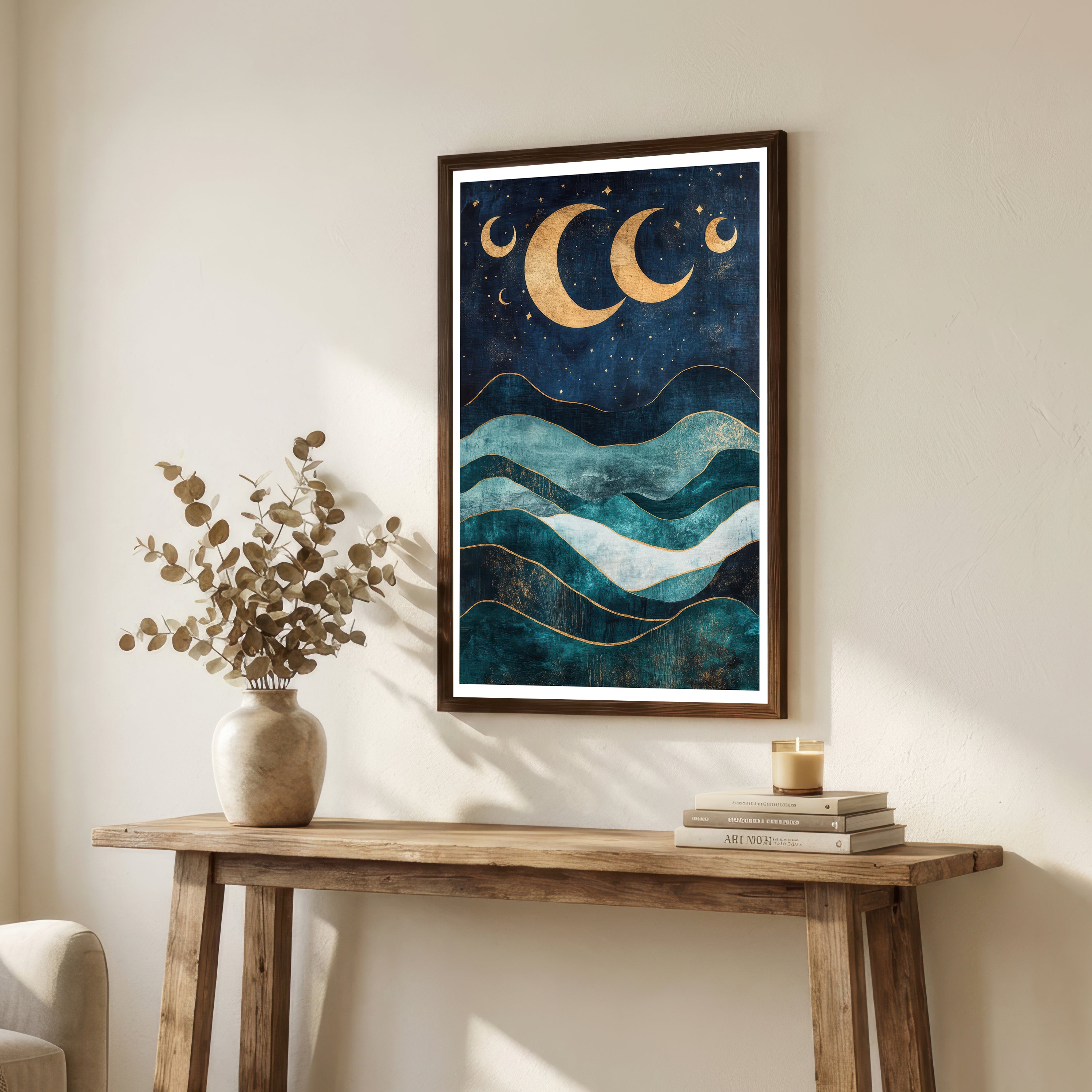 Celestial Moonlit Waves Art Print