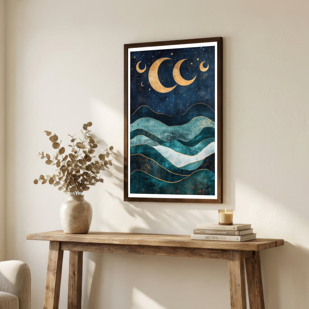 Celestial Moonlit Waves Art Print