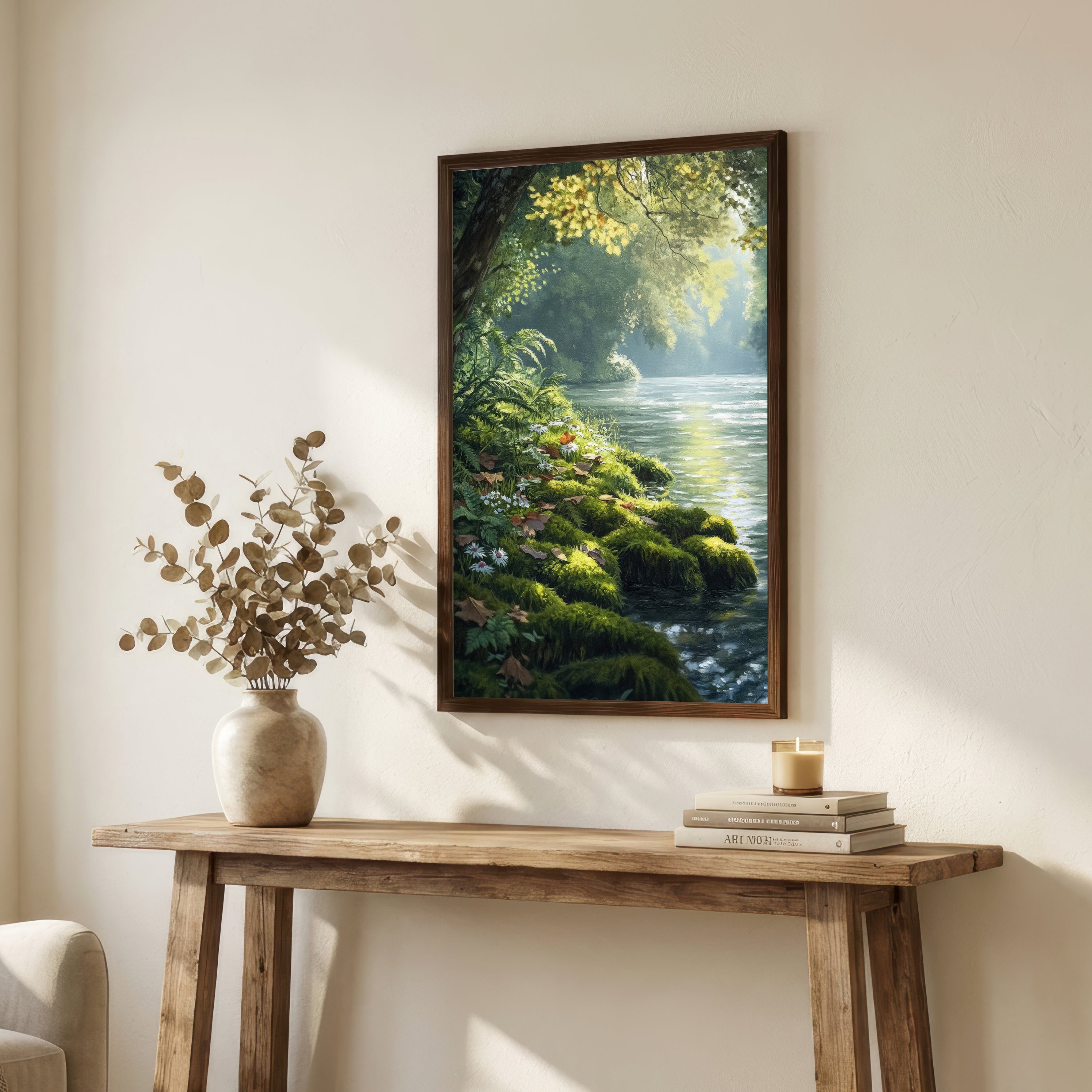 Sunlit Woodland Stream Art Print